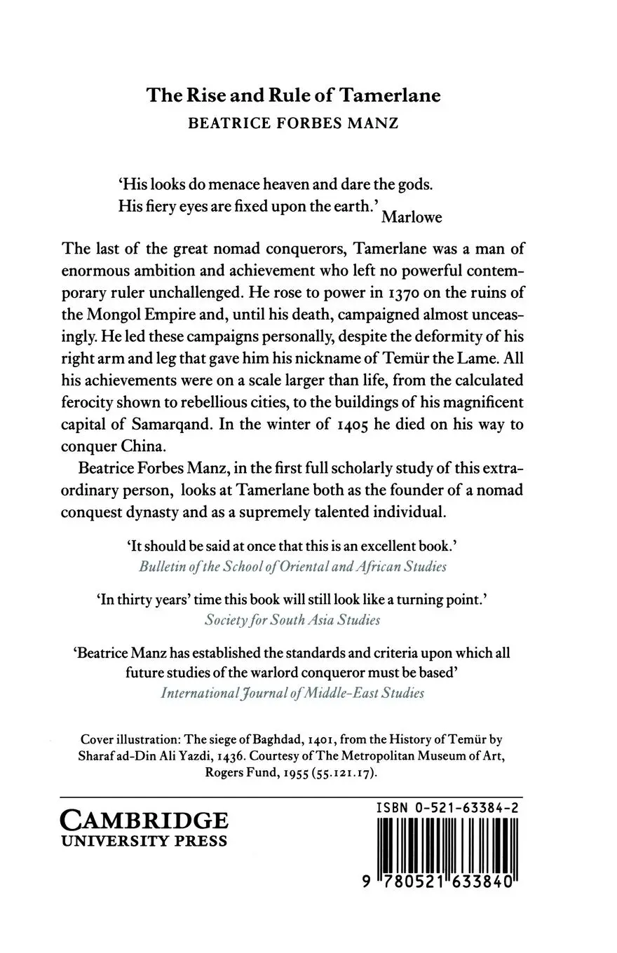 Rückseite: 9780521633840 | The Rise and Rule of Tamerlane | Beatrice Forbes Manz (u. a.) | Buch