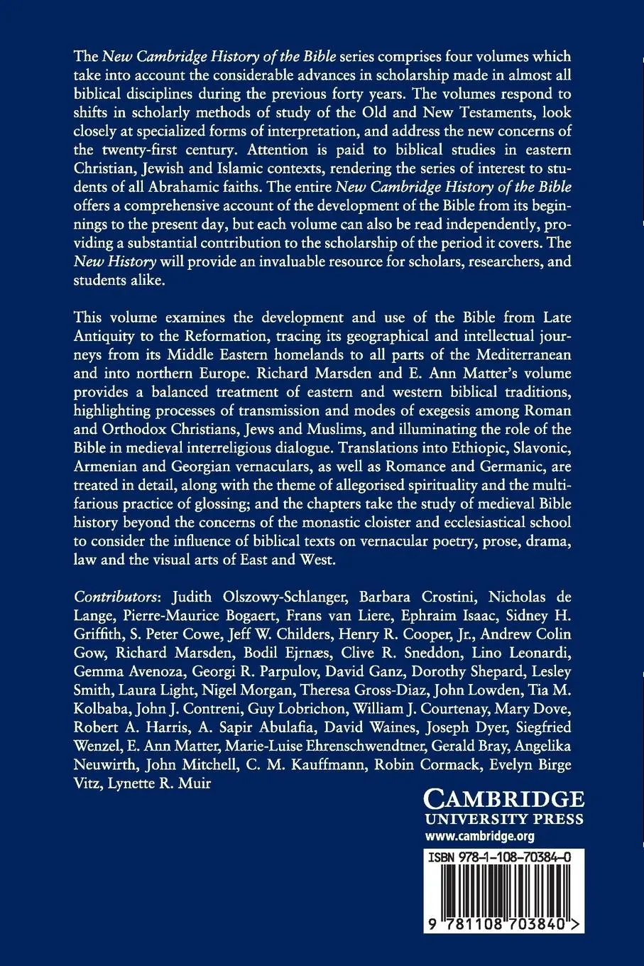 Rückseite: 9781108703840 | The New Cambridge History of the Bible | Richard Marsden (u. a.)