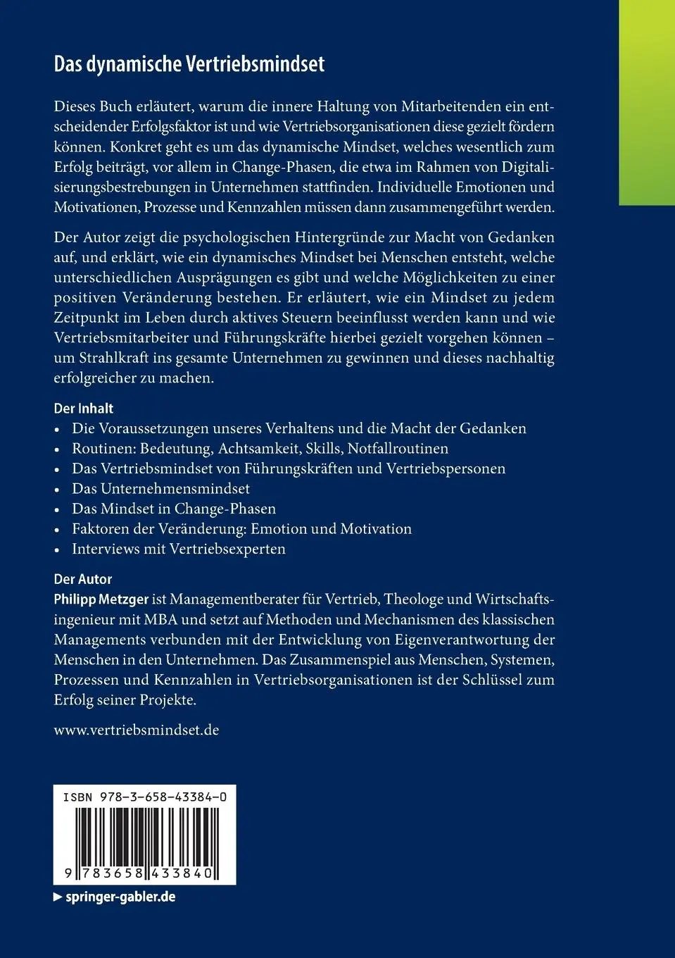Rückseite: 9783658433840 | Das dynamische Vertriebsmindset | Philipp Metzger | Taschenbuch | xxvi