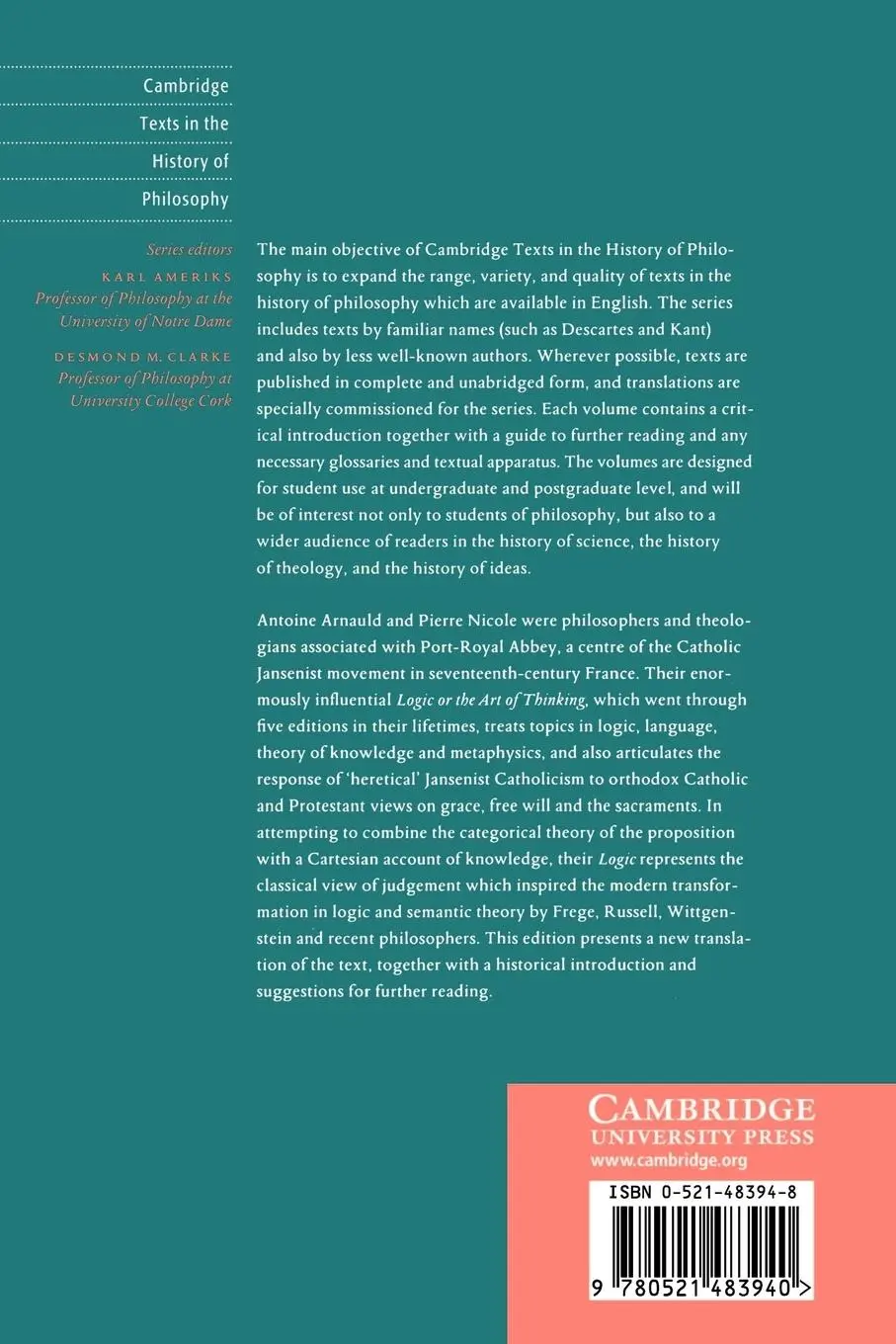 Rückseite: 9780521483940 | Antoine Arnauld and Pierre Nicole | Logic or the Art of Thinking
