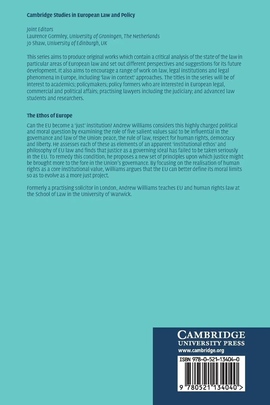 Rückseite: 9780521134040 | The Ethos of Europe | Andrew Williams | Taschenbuch | Englisch | 2010
