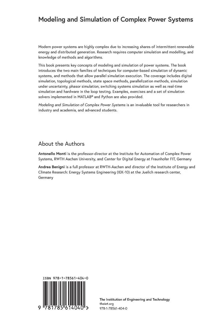 Rückseite: 9781785614040 | Modeling and Simulation of Complex Power Systems | Monti (u. a.)