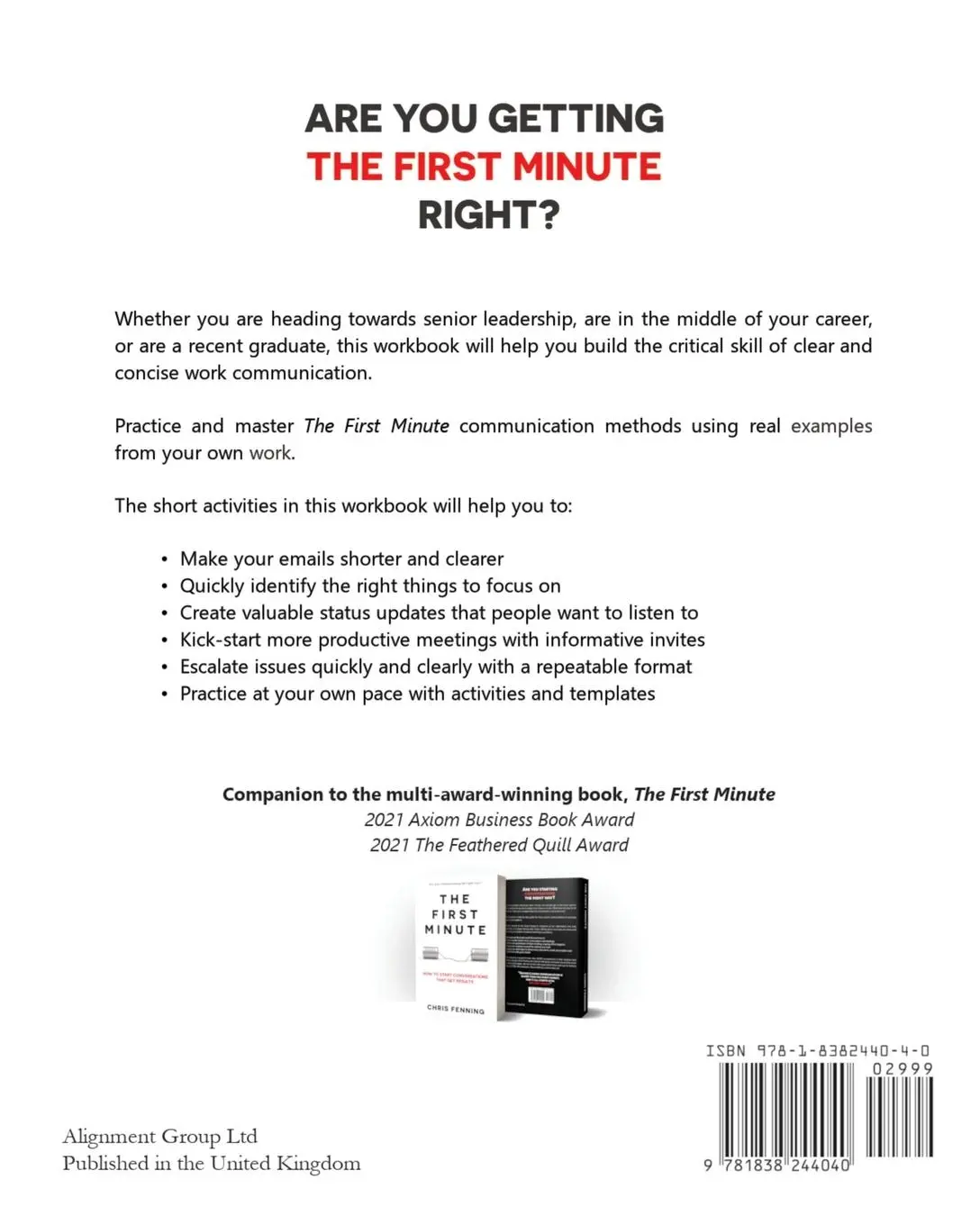 Rückseite: 9781838244040 | The First Minute - Workbook | Chris Fenning | Taschenbuch | Englisch