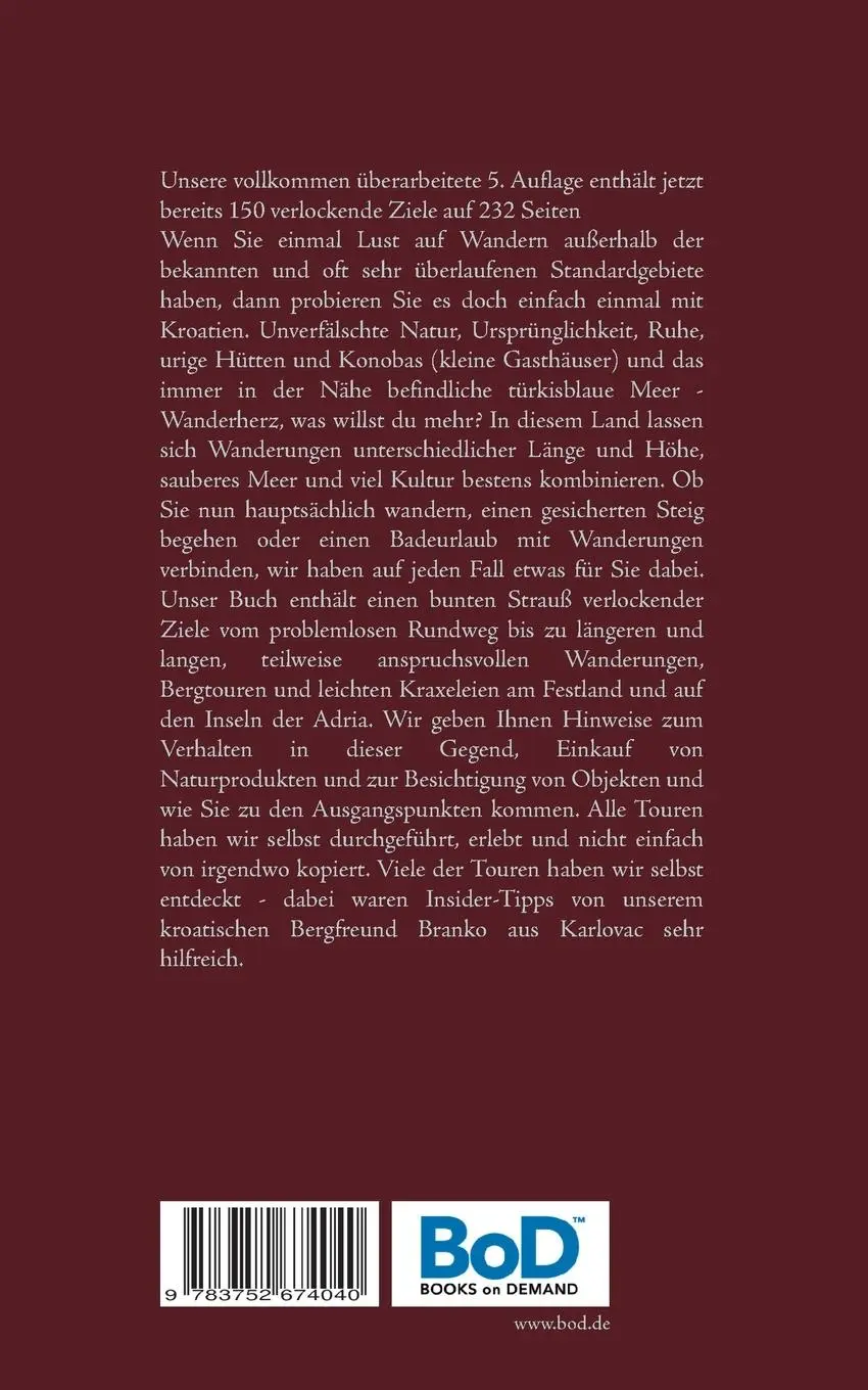 Rückseite: 9783752674040 | wanderbares Kroatien | Gerhard Clemenz (u. a.) | Taschenbuch | 232 S.