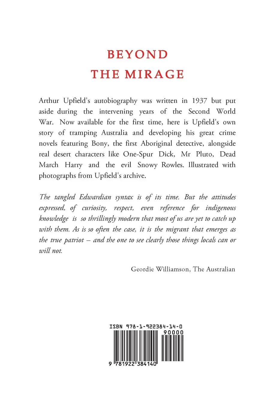 Rückseite: 9781922384140 | Beyond the Mirage | An Autobiography | Arthur W. Upfield | Taschenbuch