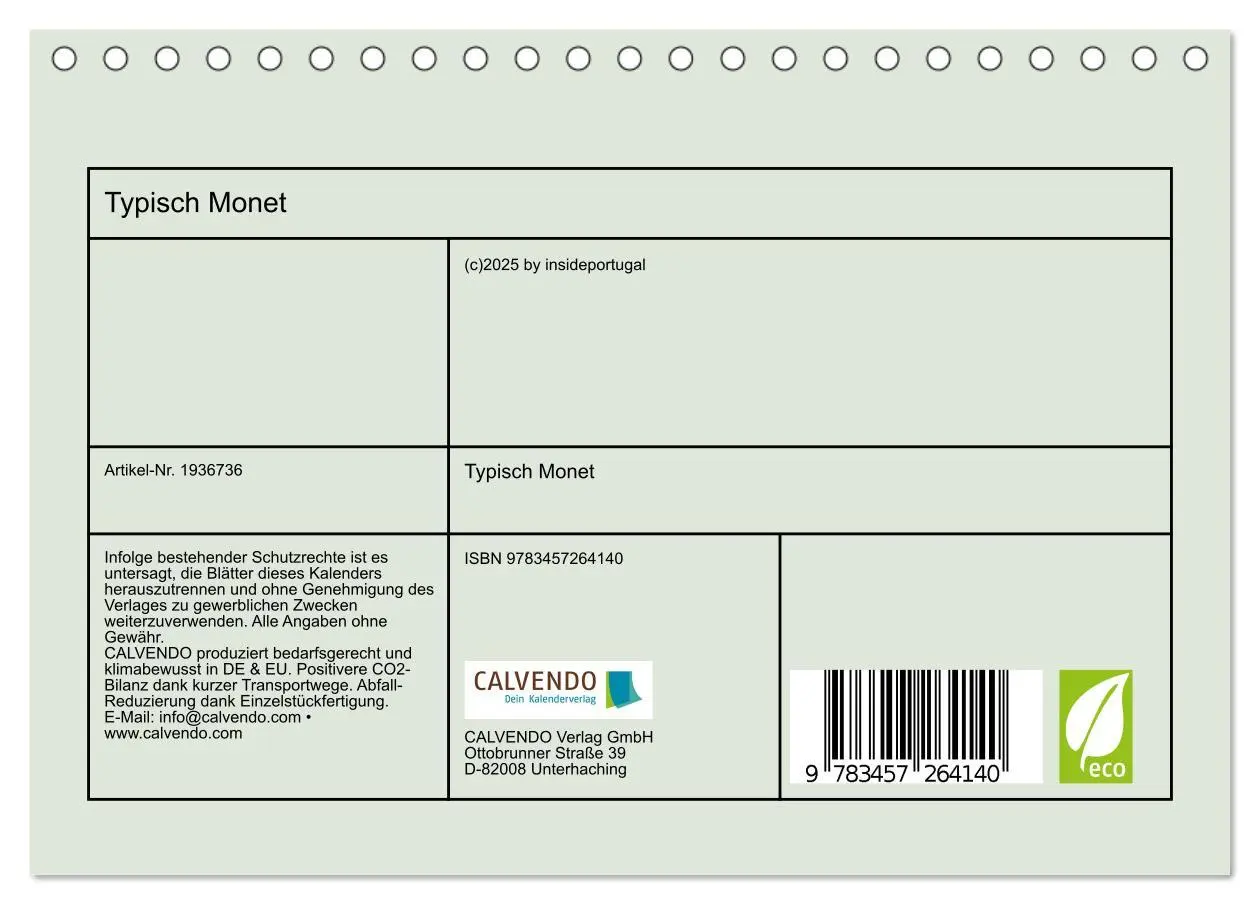 Bild: 9783457264140 | Typisch Monet (Tischkalender 2026 DIN A5 quer), CALVENDO...