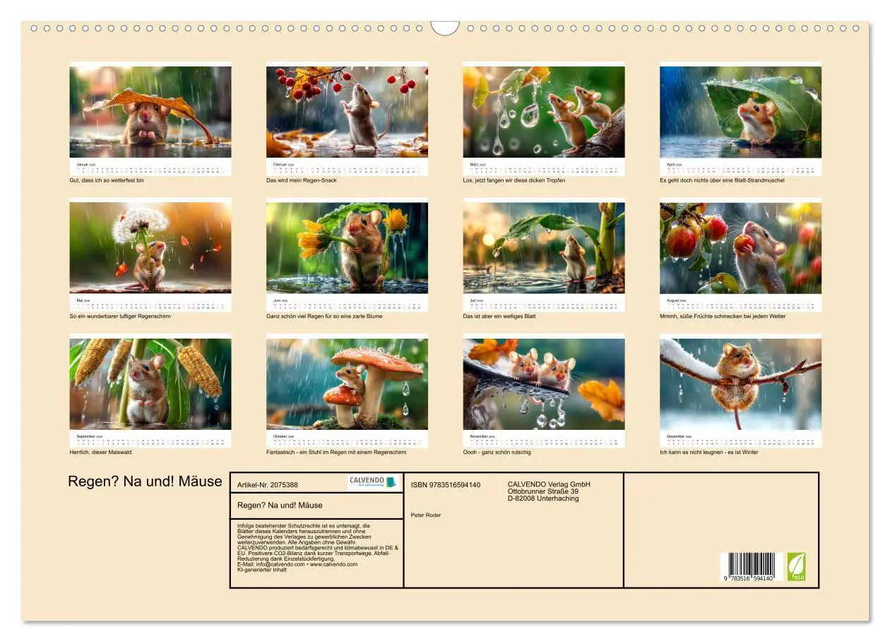 Bild: 9783516594140 | Regen? Na und! Mäuse (Wandkalender 2026 DIN A2 quer), CALVENDO...