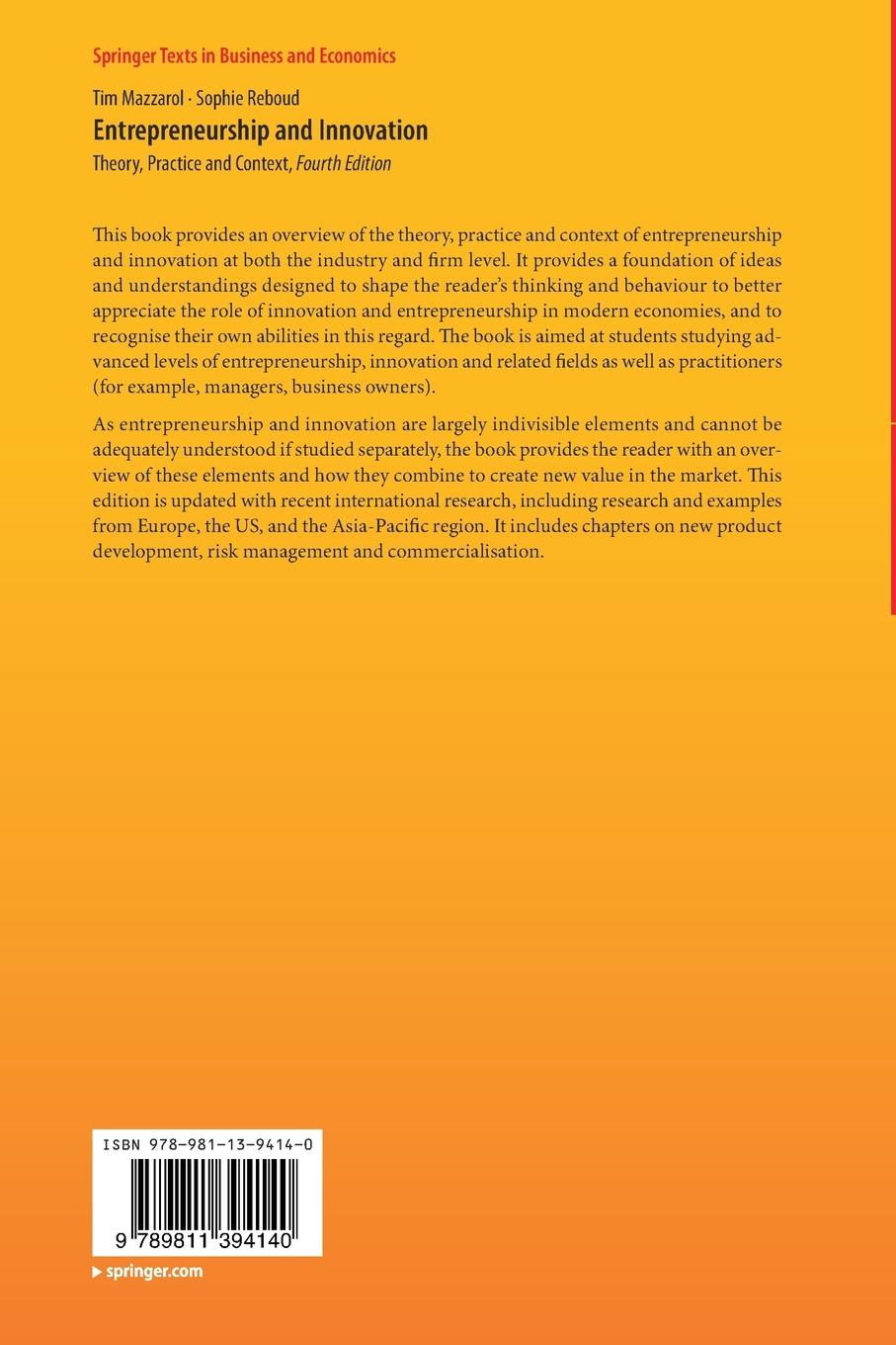 Rückseite: 9789811394140 | Entrepreneurship and Innovation | Theory, Practice and Context | Buch