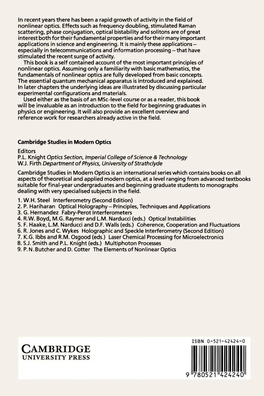 Rückseite: 9780521424240 | The Elements of Nonlinear Optics | Paul N. Butcher (u. a.) | Buch