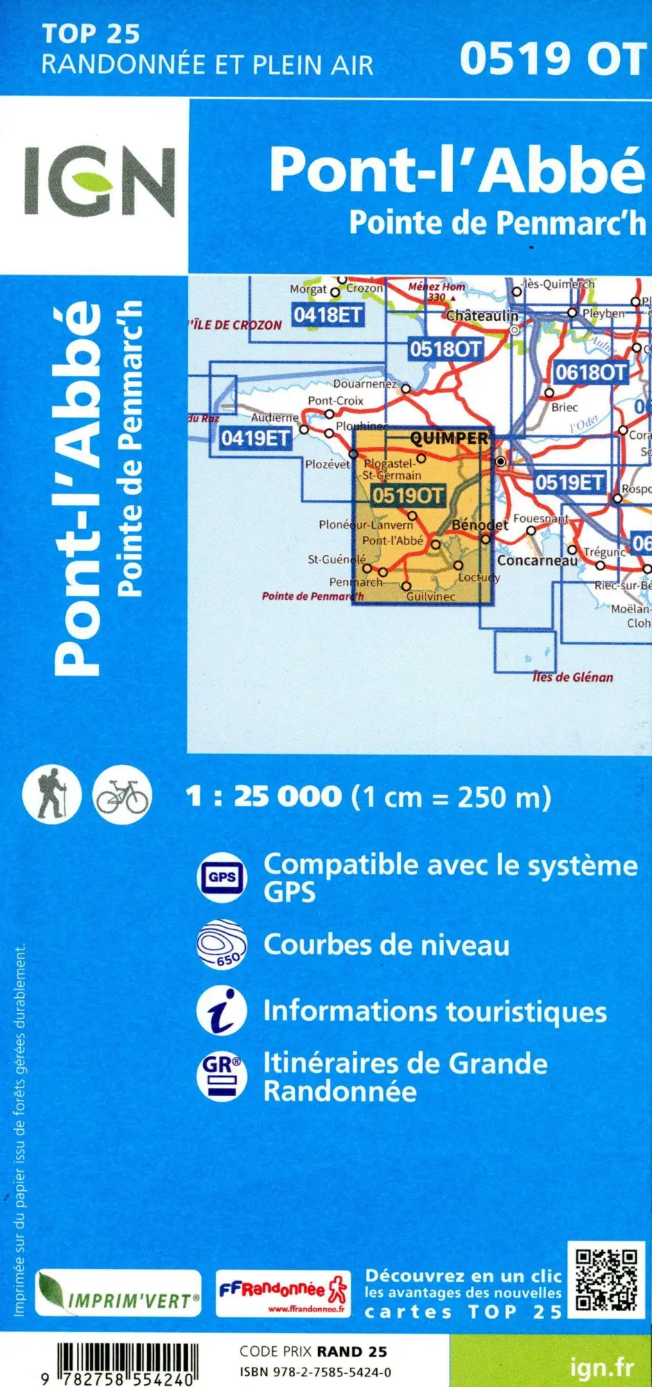 Bild: 9782758554240 | 0519OT Pont-l'Abbé - Pointe Penmarc | 1:25000 | (Land-)Karte | 2024