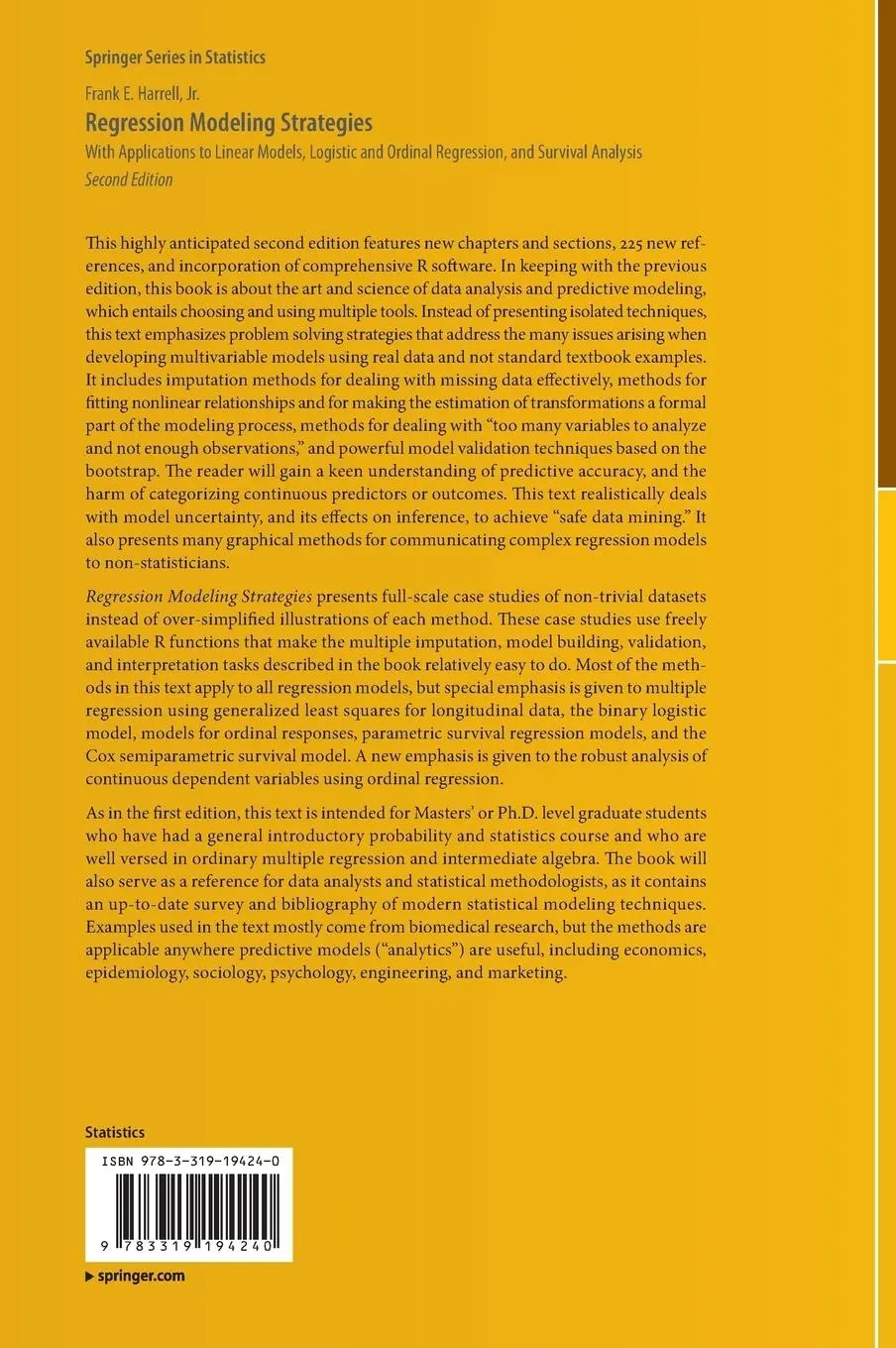 Rückseite: 9783319194240 | Regression Modeling Strategies | Jr. Harrell | Buch | xxv | Englisch