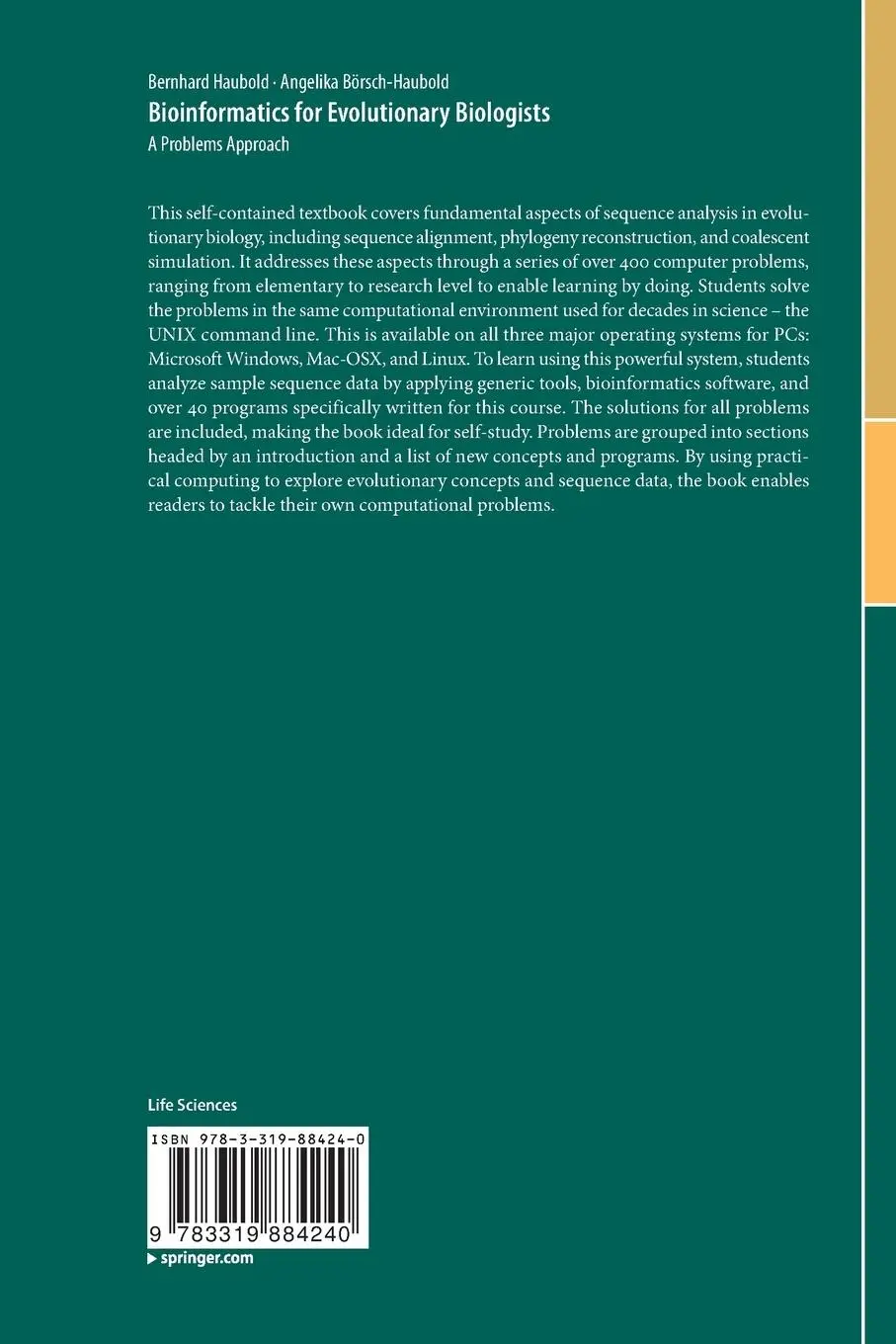 Rückseite: 9783319884240 | Bioinformatics for Evolutionary Biologists | A Problems Approach