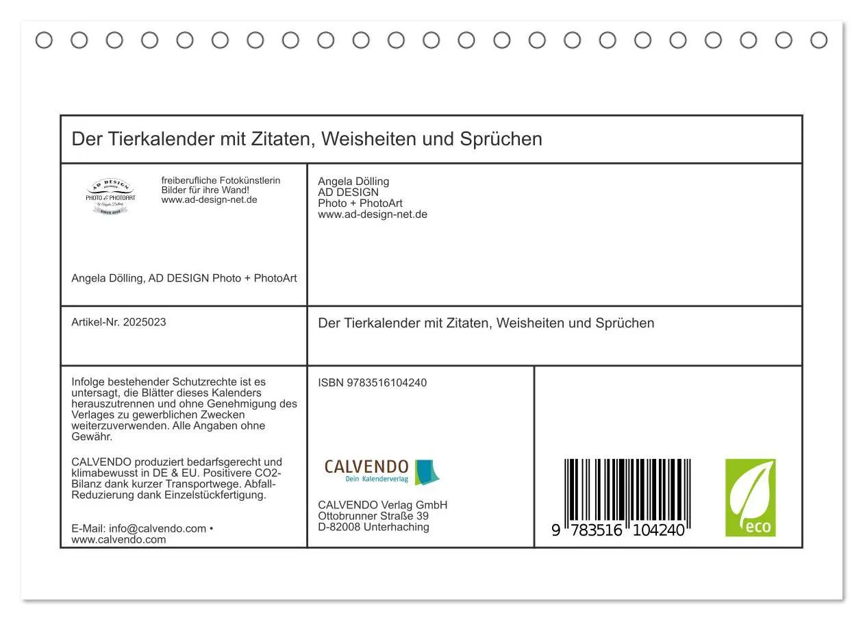Bild: 9783516104240 | Der Tierkalender mit Zitaten, Weisheiten und Sprüchen...