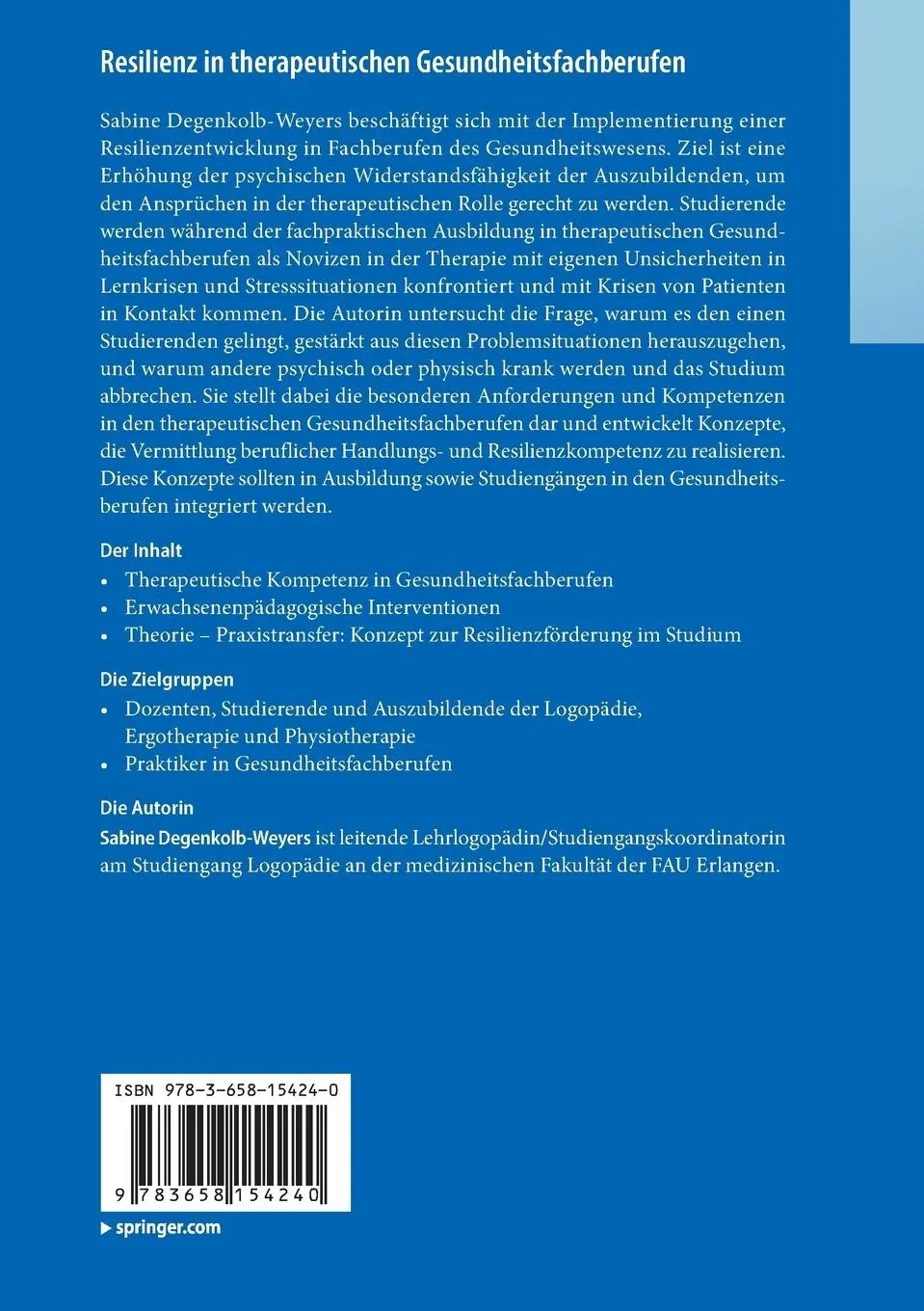 Rückseite: 9783658154240 | Resilienz in therapeutischen Gesundheitsfachberufen | Degenkolb-Weyers