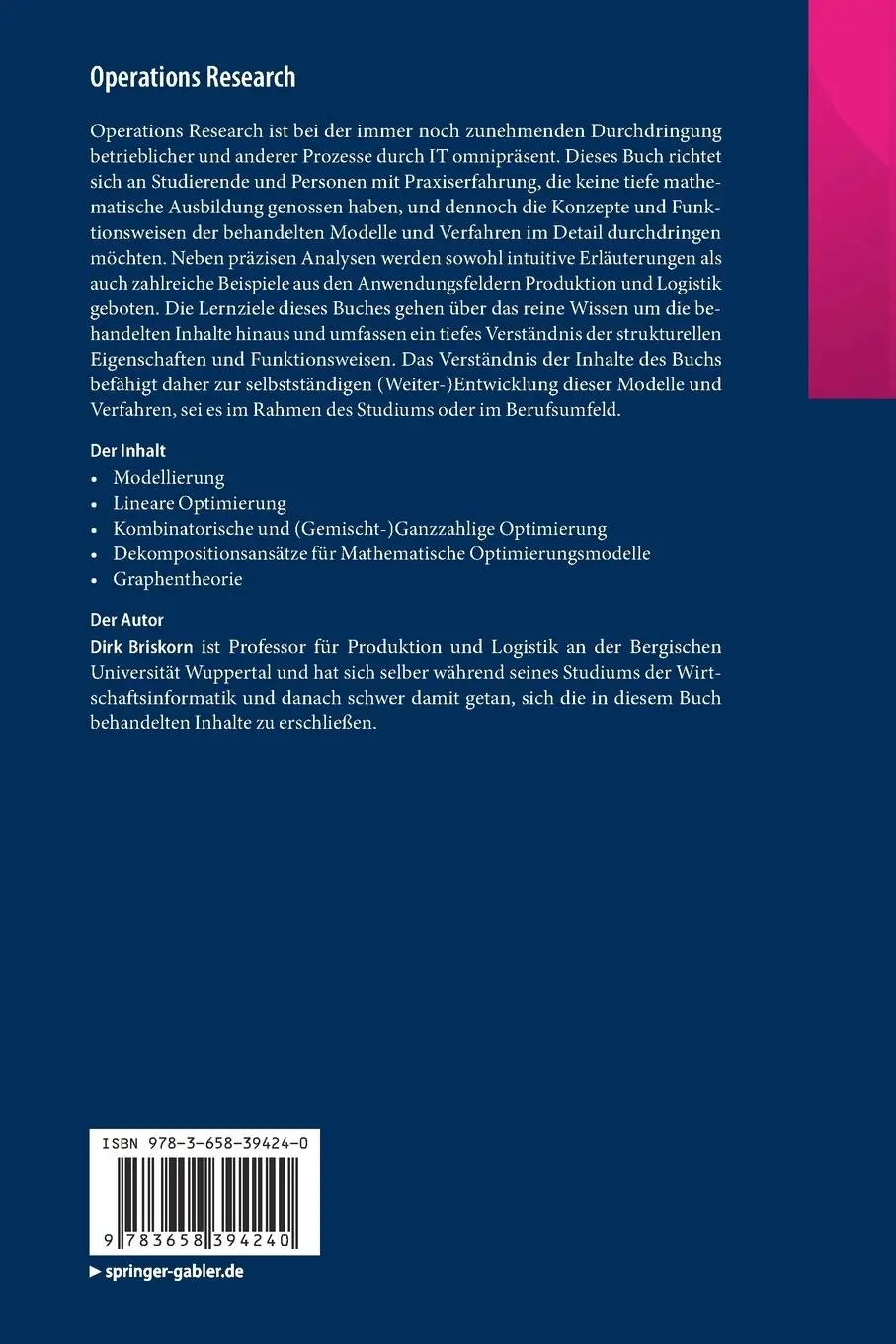 Rückseite: 9783658394240 | Operations Research | Dirk Briskorn | Taschenbuch | Paperback | xlii
