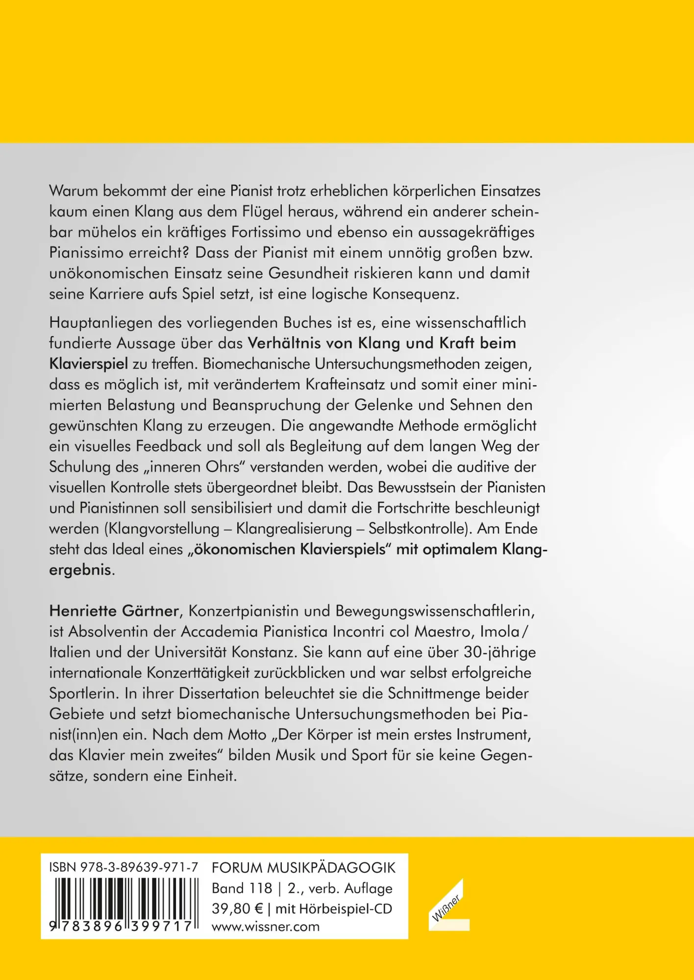 Rückseite: 9783990944240 | Klang, Kraft und Kinematik beim Klavierspiel | Henriette Gärtner