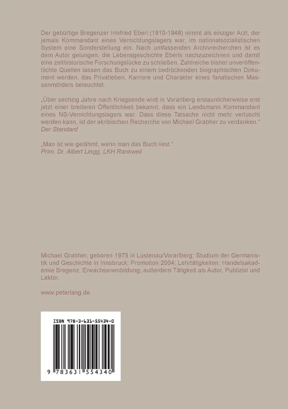 Rückseite: 9783631554340 | Irmfried Eberl | 'Euthanasie'-Arzt und Kommandant von Treblinka | Buch