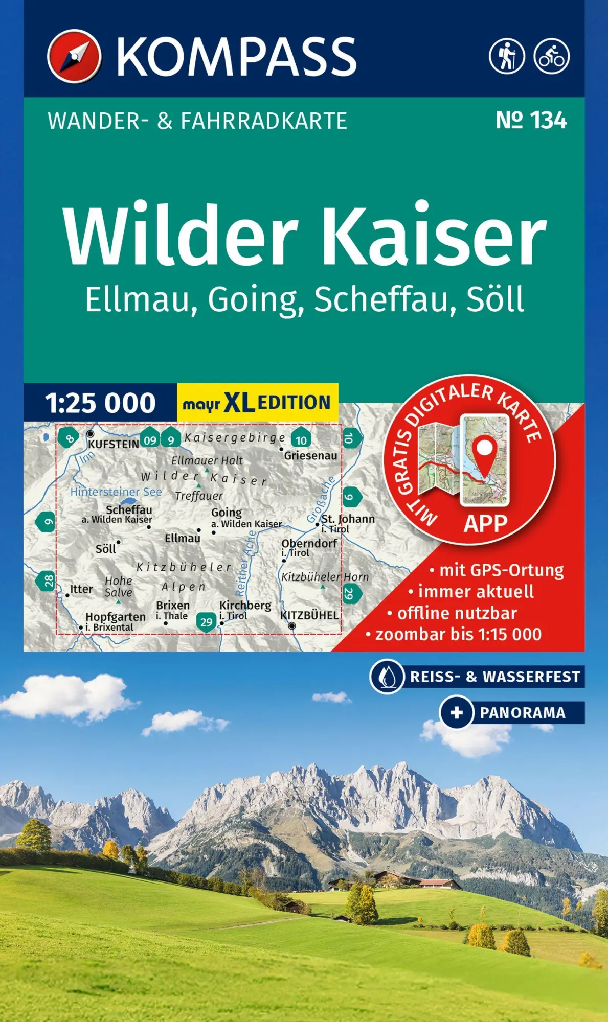 Cover: 9783991544340 | KOMPASS Wanderkarte 134 Wilder Kaiser, Ellmau, Going, Scheffau,...