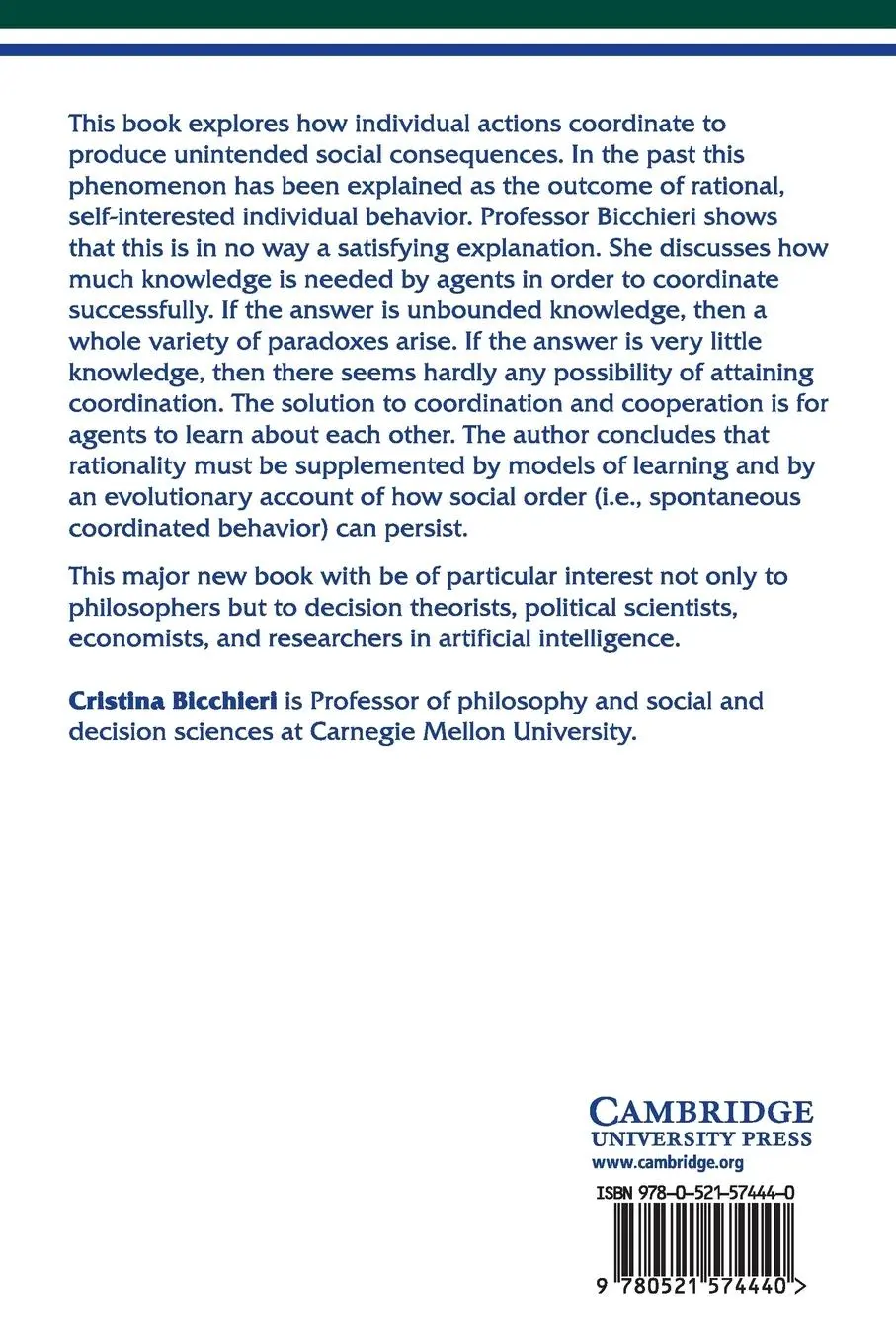 Rückseite: 9780521574440 | Rationality and Coordination | Cristina Bicchieri | Taschenbuch | 2015