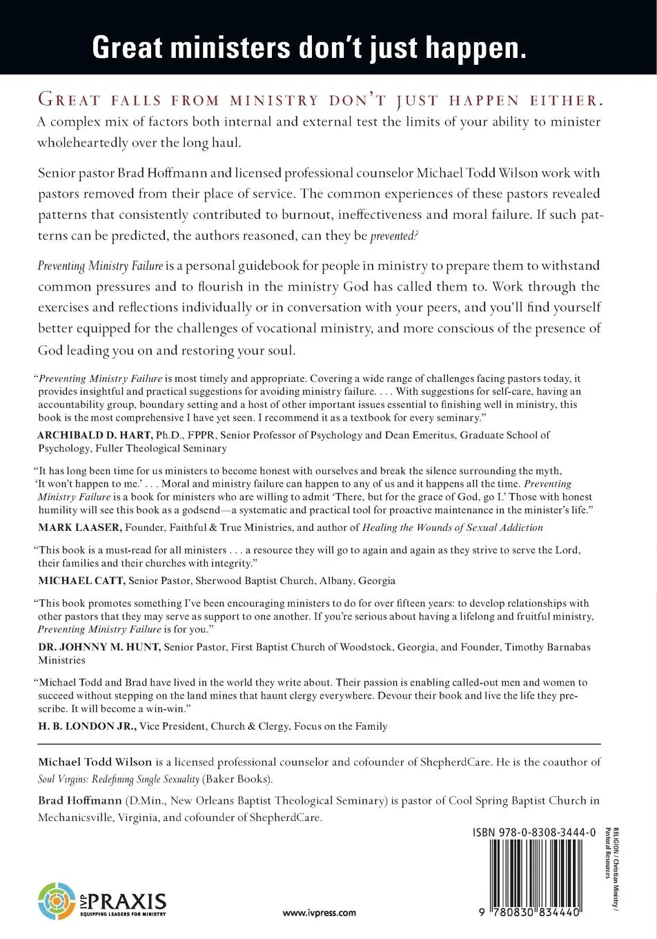 Rückseite: 9780830834440 | Preventing Ministry Failure | Michael Todd Wilson (u. a.) | Buch | IVP