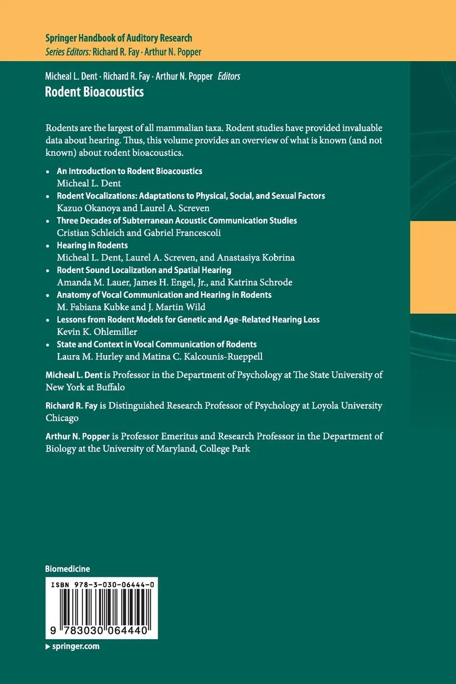 Rückseite: 9783030064440 | Rodent Bioacoustics | Micheal L. Dent (u. a.) | Taschenbuch | xviii