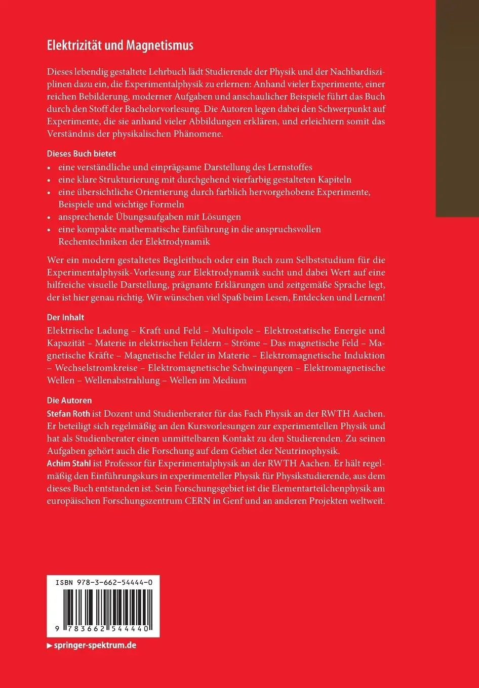 Rückseite: 9783662544440 | Elektrizität und Magnetismus | Achim Stahl (u. a.) | Taschenbuch | xiv