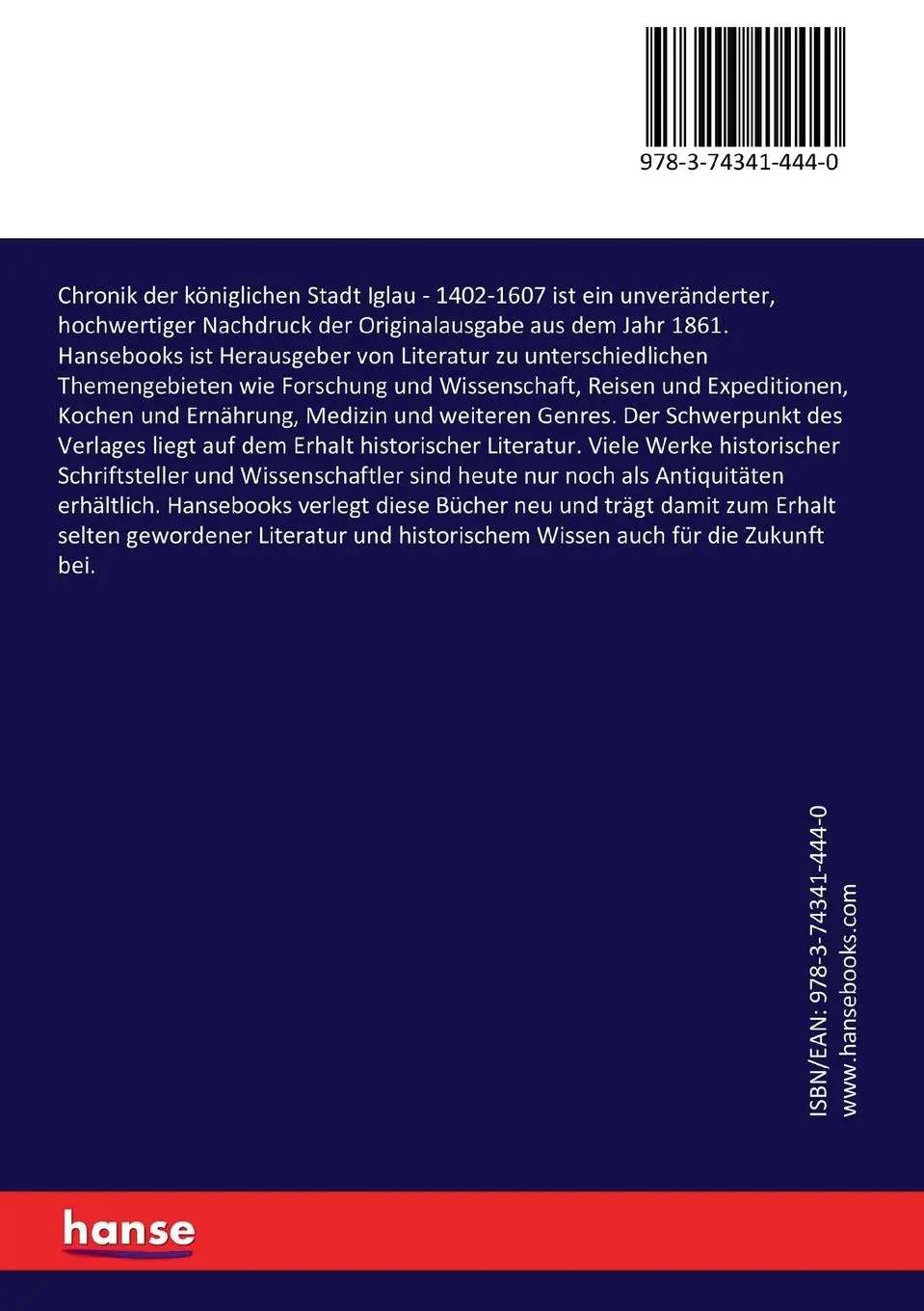 Rückseite: 9783743414440 | Chronik der königlichen Stadt Iglau | 1402-1607 | Martin von Löwenthal