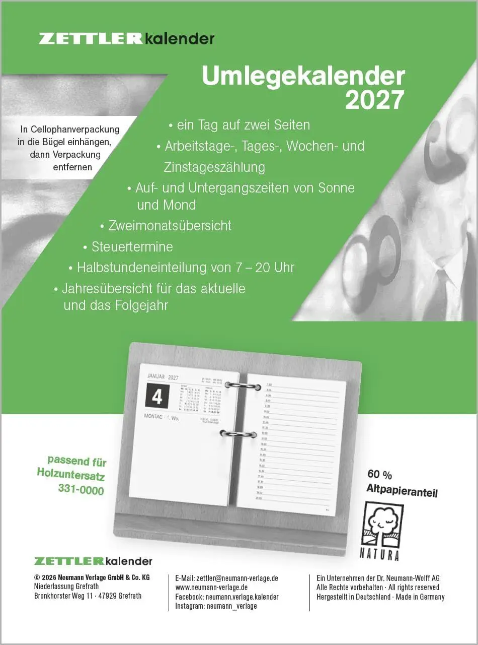Cover: 4069095014640 | Umlegkalender 1T/2S 8x10,8 2027 | Neumann Verlage GmbH &amp; Co KG | 2027