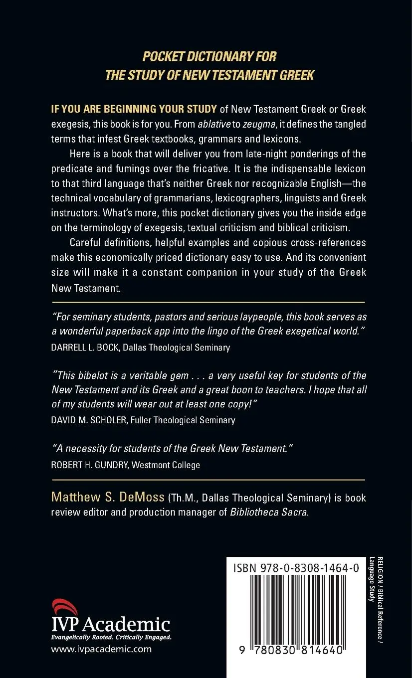 Rückseite: 9780830814640 | Pocket Dictionary for the Study of New Testament Greek | DeMoss | Buch