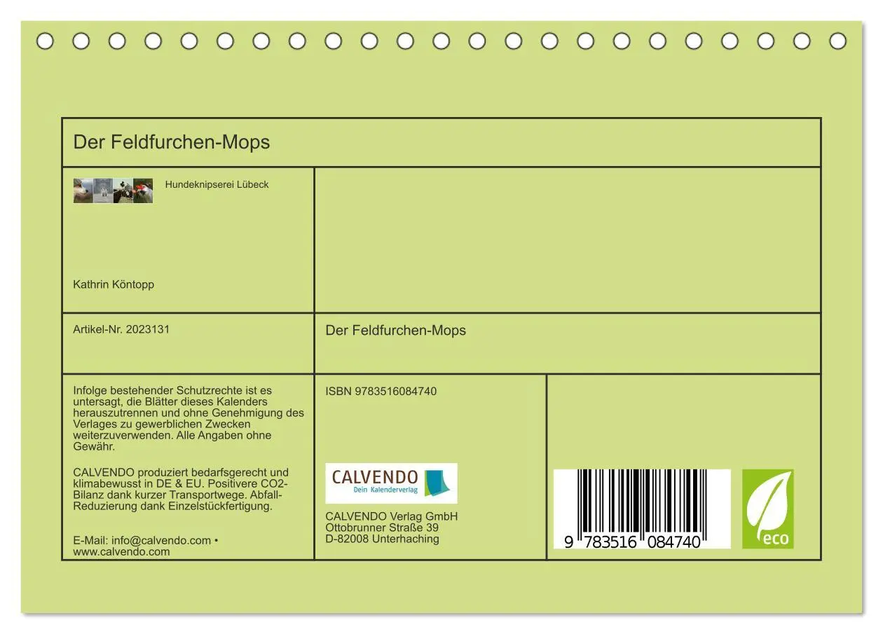 Bild: 9783516084740 | Der Feldfurchen-Mops (Tischkalender 2026 DIN A5 quer), CALVENDO...