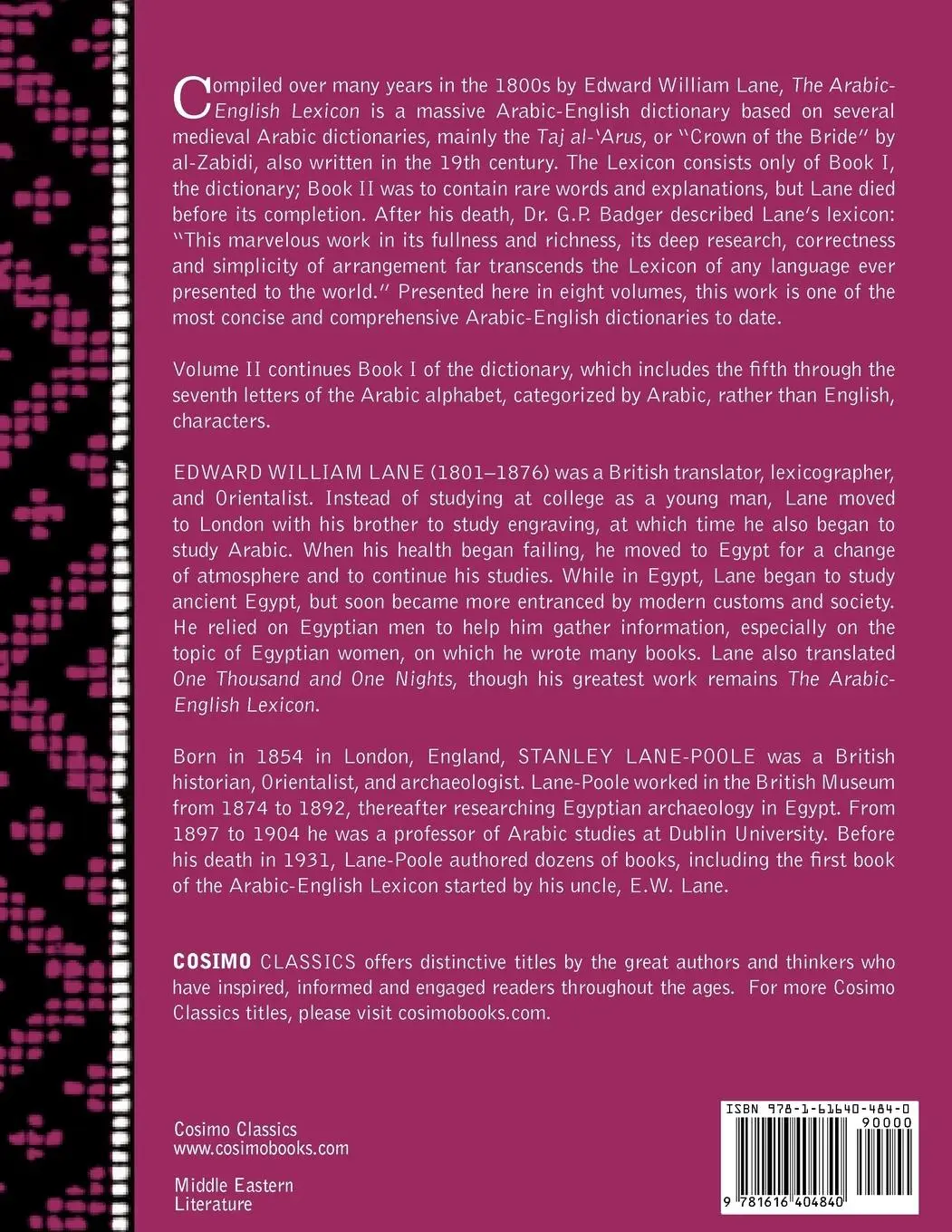 Rückseite: 9781616404840 | An Arabic-English Lexicon (in Eight Volumes), Vol. II | Lane (u. a.)