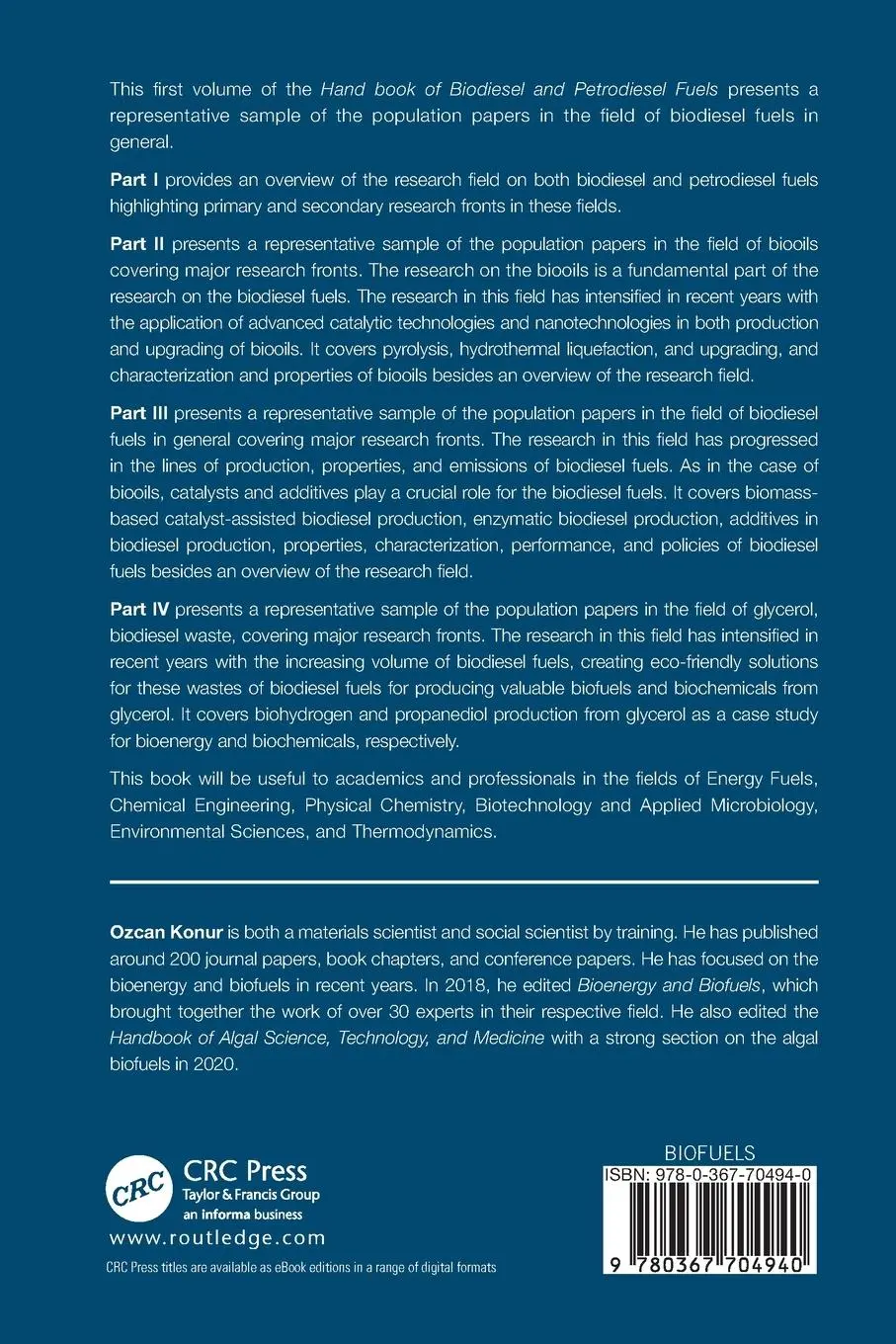 Rückseite: 9780367704940 | Biodiesel Fuels | Science, Technology, Health, and Environment | Konur