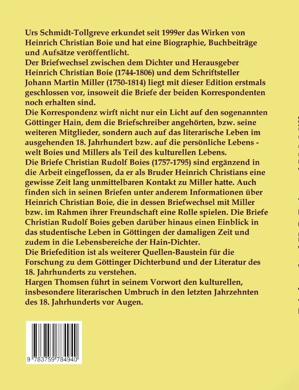 Rückseite: 9783759784940 | Der Briefwechsel zwischen Heinrich Christian Boie und Johann Martin...