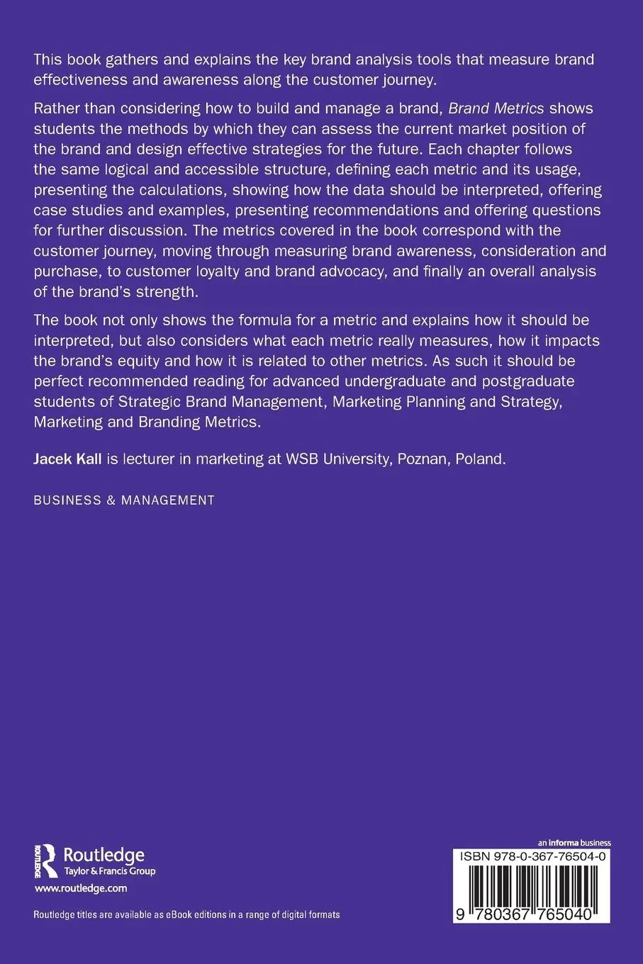 Rückseite: 9780367765040 | Brand Metrics | Measuring Brand Efficacy along the Customer Journey