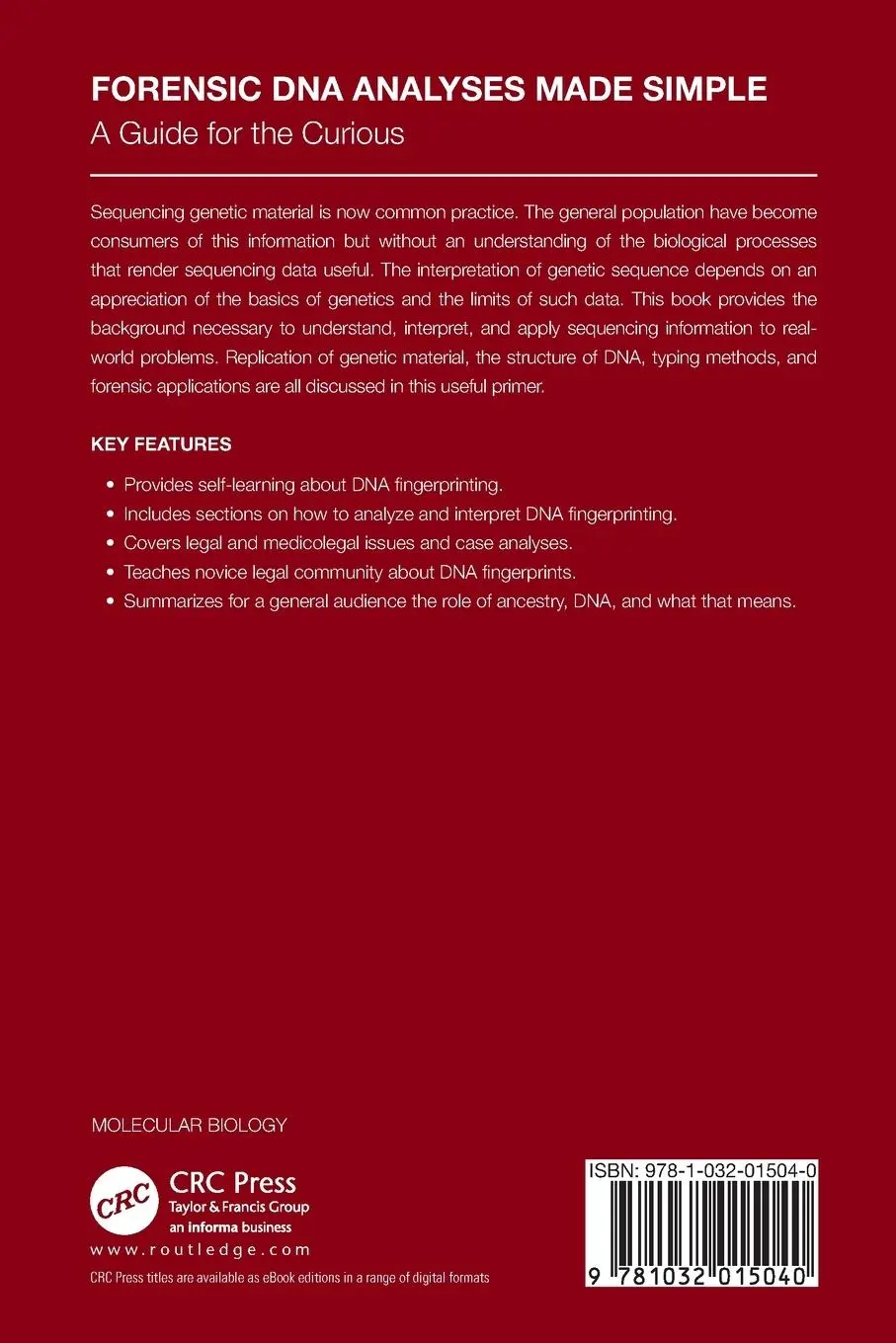 Rückseite: 9781032015040 | Forensic DNA Analyses Made Simple | A Guide for the Curious | Buch