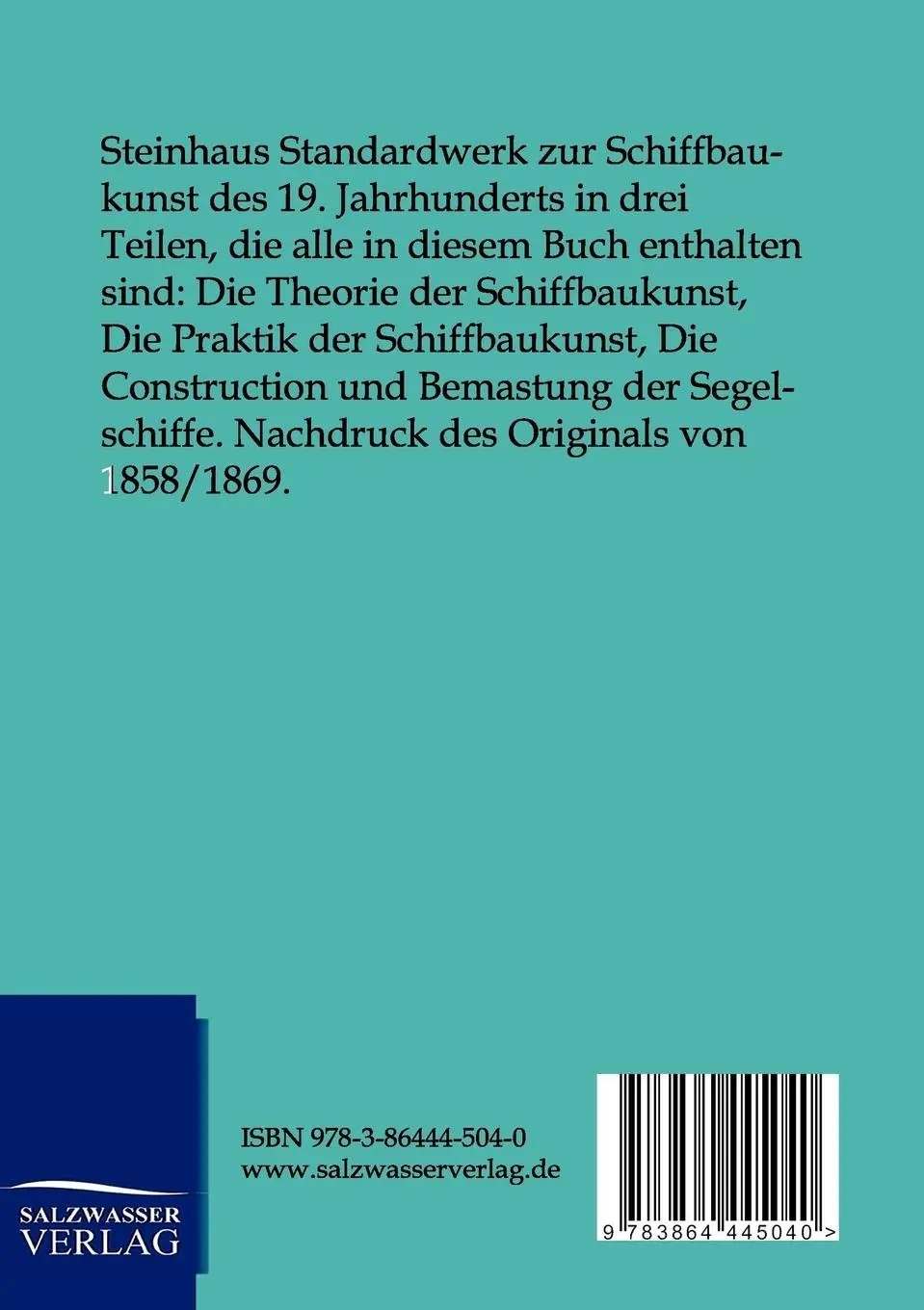 Rückseite: 9783864445040 | Die Schiffbaukunst in ihrem ganzen Umfange | C. F. Steinhaus | Buch