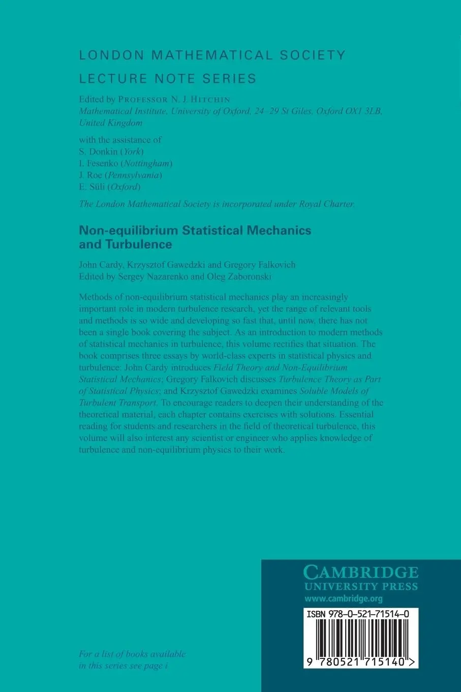 Rückseite: 9780521715140 | Non-equilibrium Statistical Mechanics and Turbulence | Cardy (u. a.)