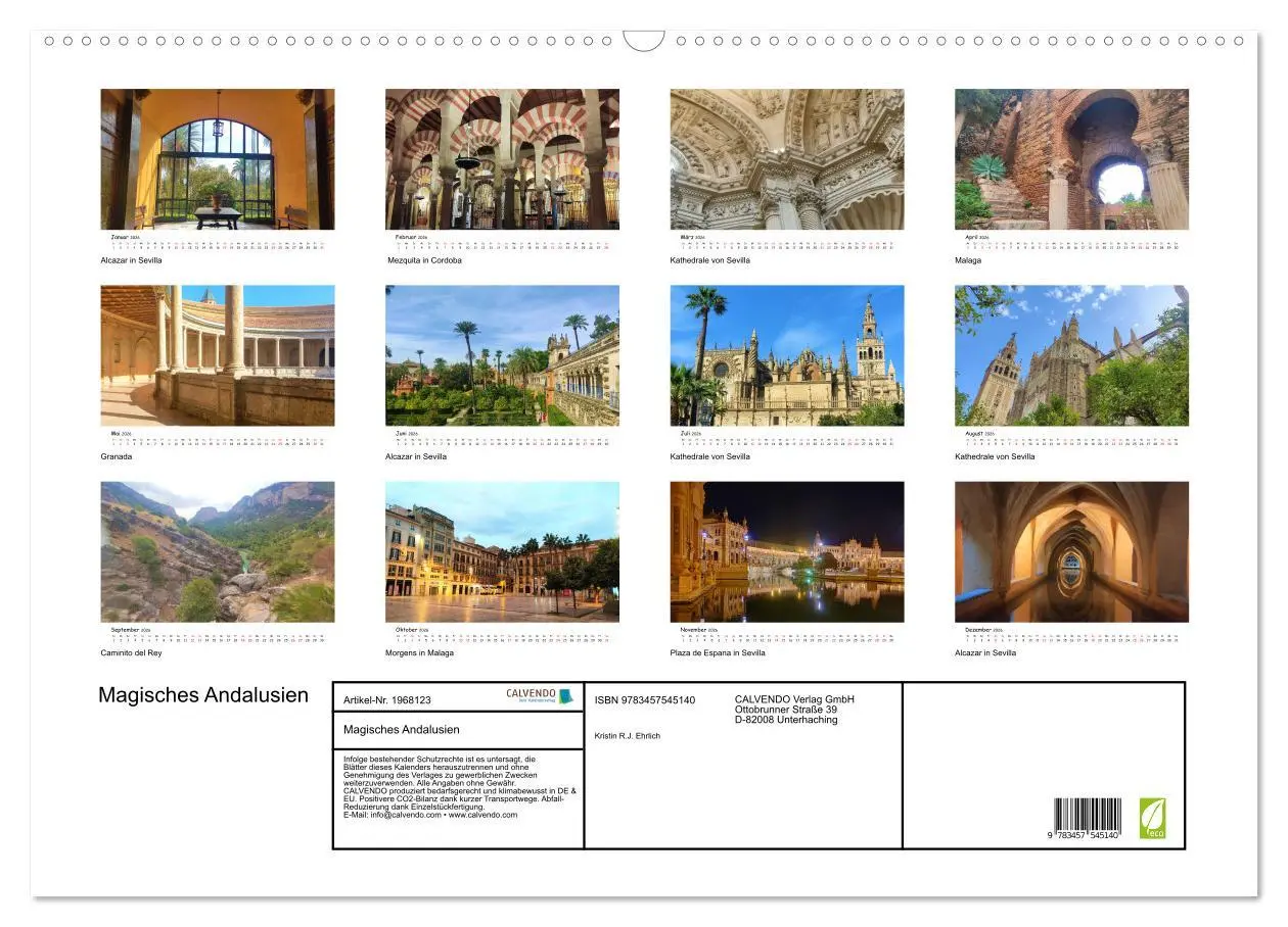 Bild: 9783457545140 | Magisches Andalusien (Wandkalender 2026 DIN A2 quer), CALVENDO...
