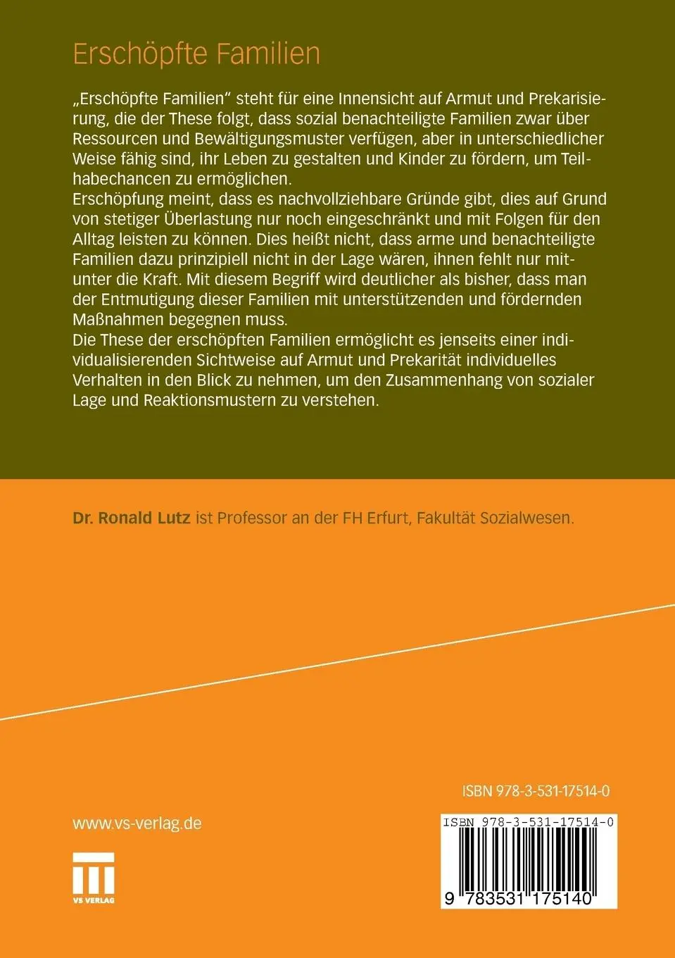 Rückseite: 9783531175140 | Erschöpfte Familien | Ronald Lutz | Taschenbuch | 320 S. | Deutsch