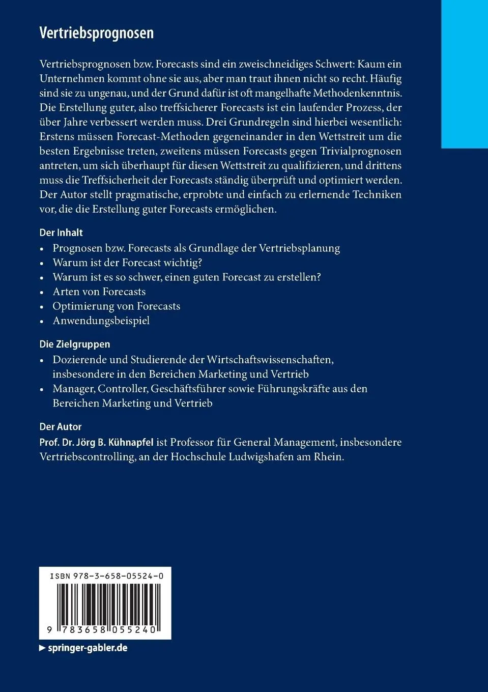 Rückseite: 9783658055240 | Vertriebsprognosen | Jörg B. Kühnapfel | Taschenbuch | Deutsch | 2014
