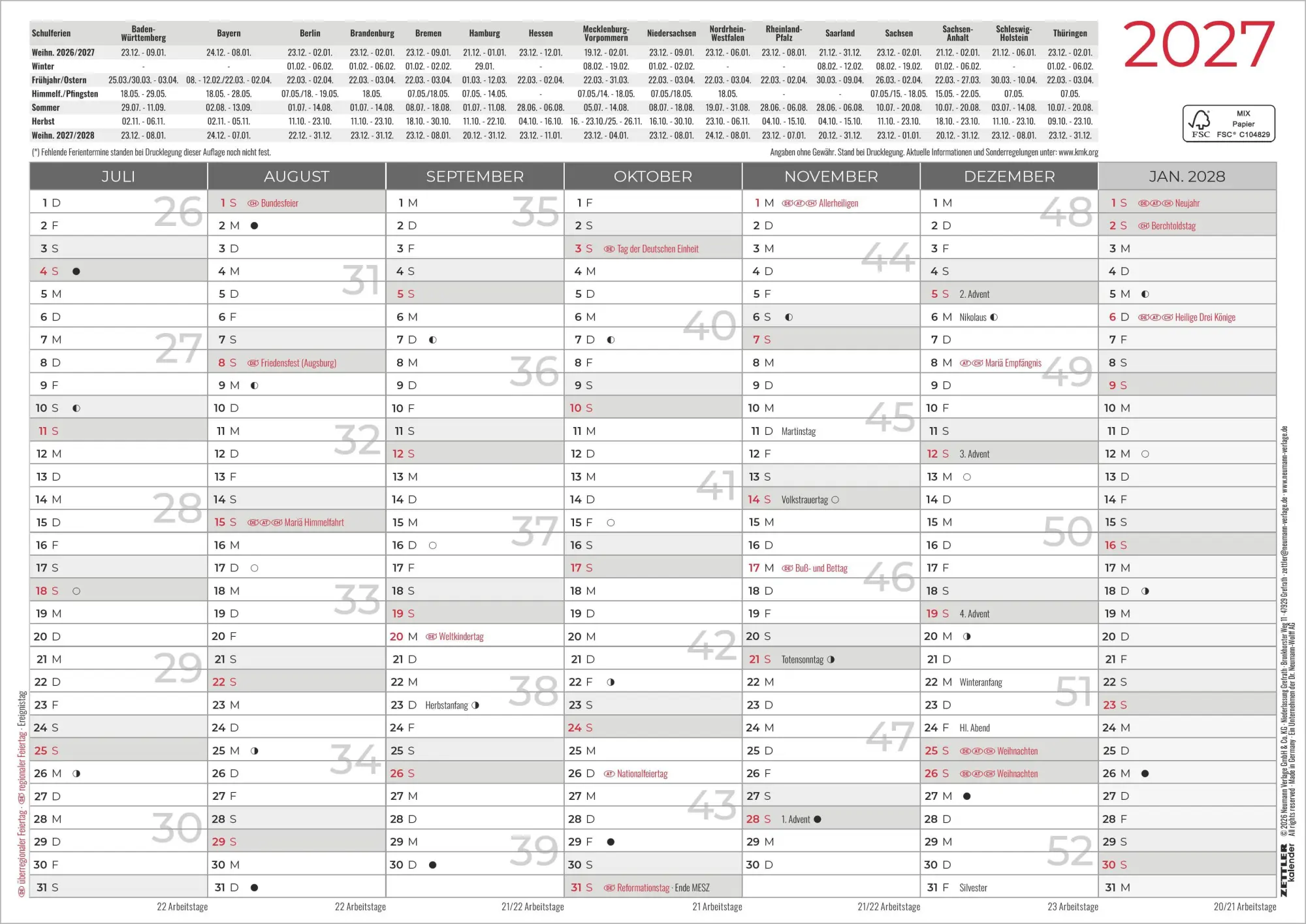 Bild: 4069095015340 | Tafelkalender A4 Hardcover beidseitig 2027 | KG | Kalender | 1 S.