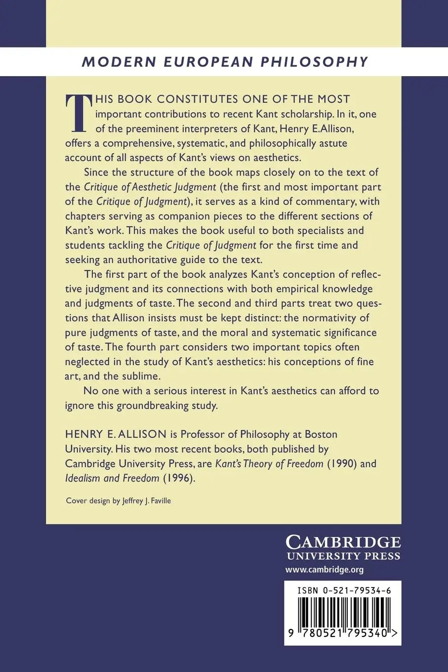 Rückseite: 9780521795340 | Kant's Theory of Taste | Henry E. Allison | Taschenbuch | Englisch