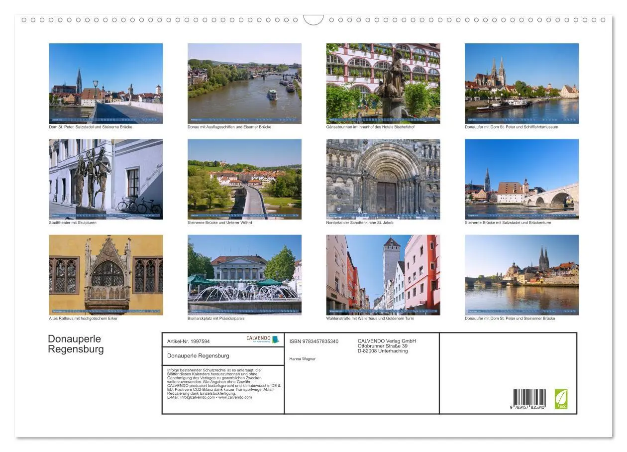 Bild: 9783457835340 | Donauperle Regensburg (Wandkalender 2026 DIN A2 quer), CALVENDO...
