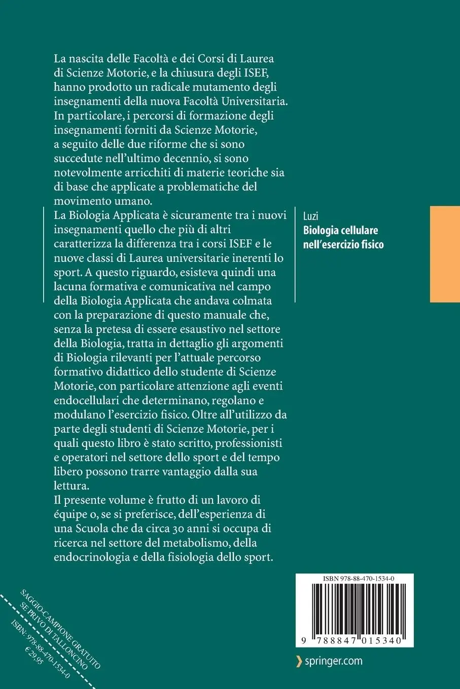 Rückseite: 9788847015340 | Biologia cellulare nell'esercizio fisico | Livio Luzi | Taschenbuch