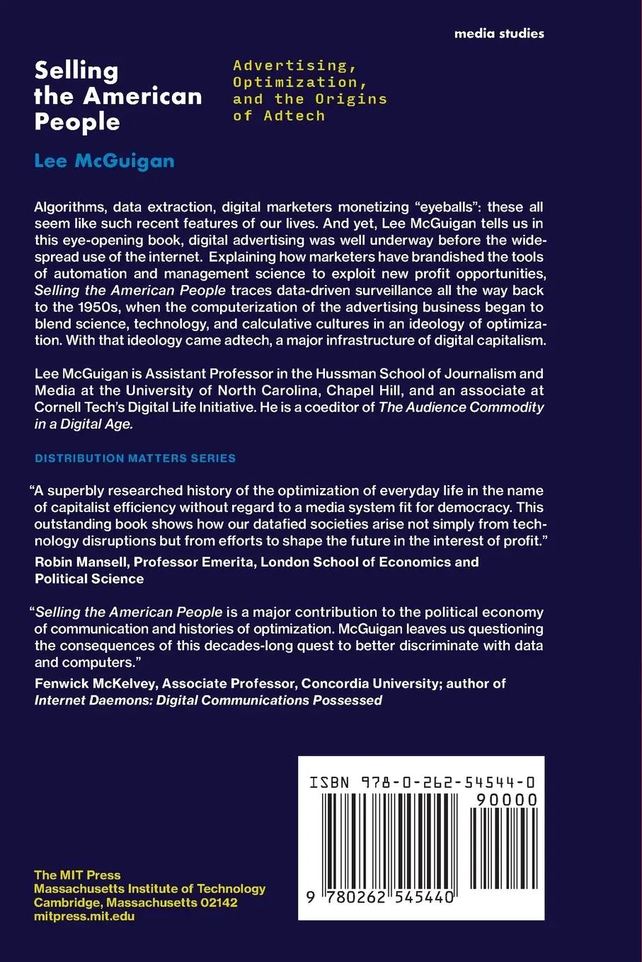 Rückseite: 9780262545440 | Selling the American People | Lee Mcguigan | Taschenbuch | Englisch