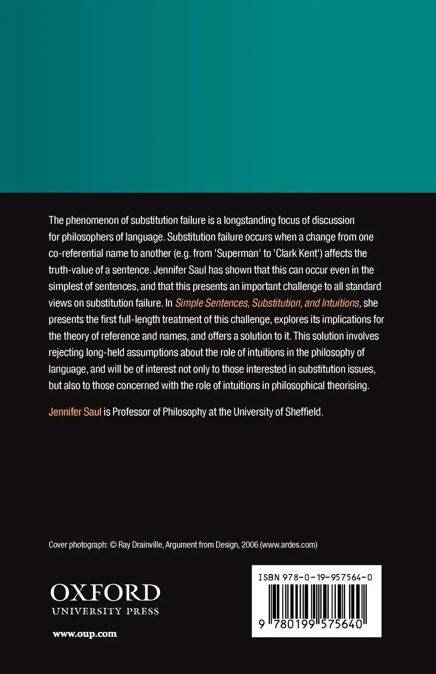 Rückseite: 9780199575640 | Simple Sentences, Substitution, and Intuitions | Jennifer M. Saul