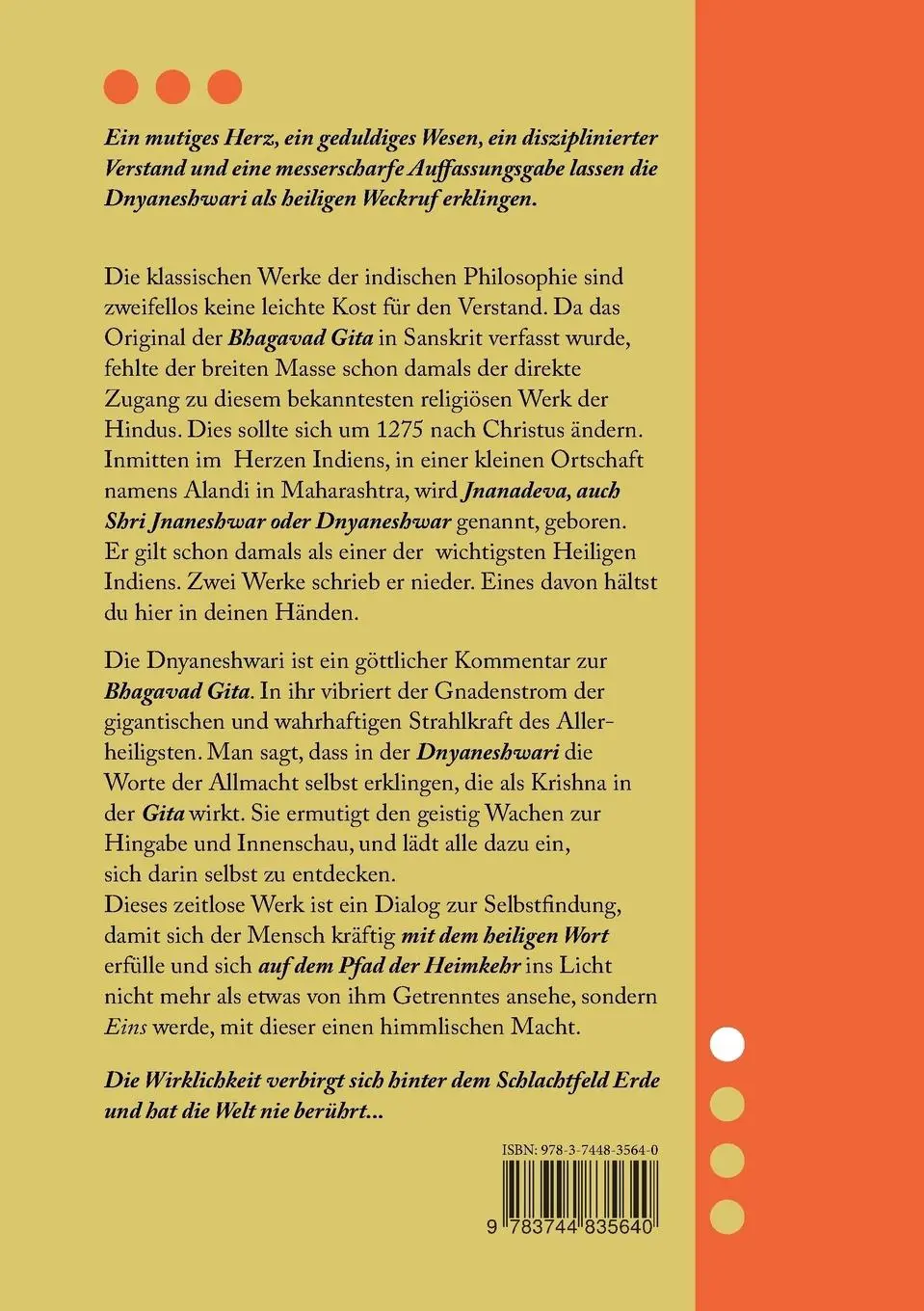 Rückseite: 9783744835640 | Dnyaneshwari - Ein Göttlicher Kommentar zur Bhagavad Gita | Jnaneshwar