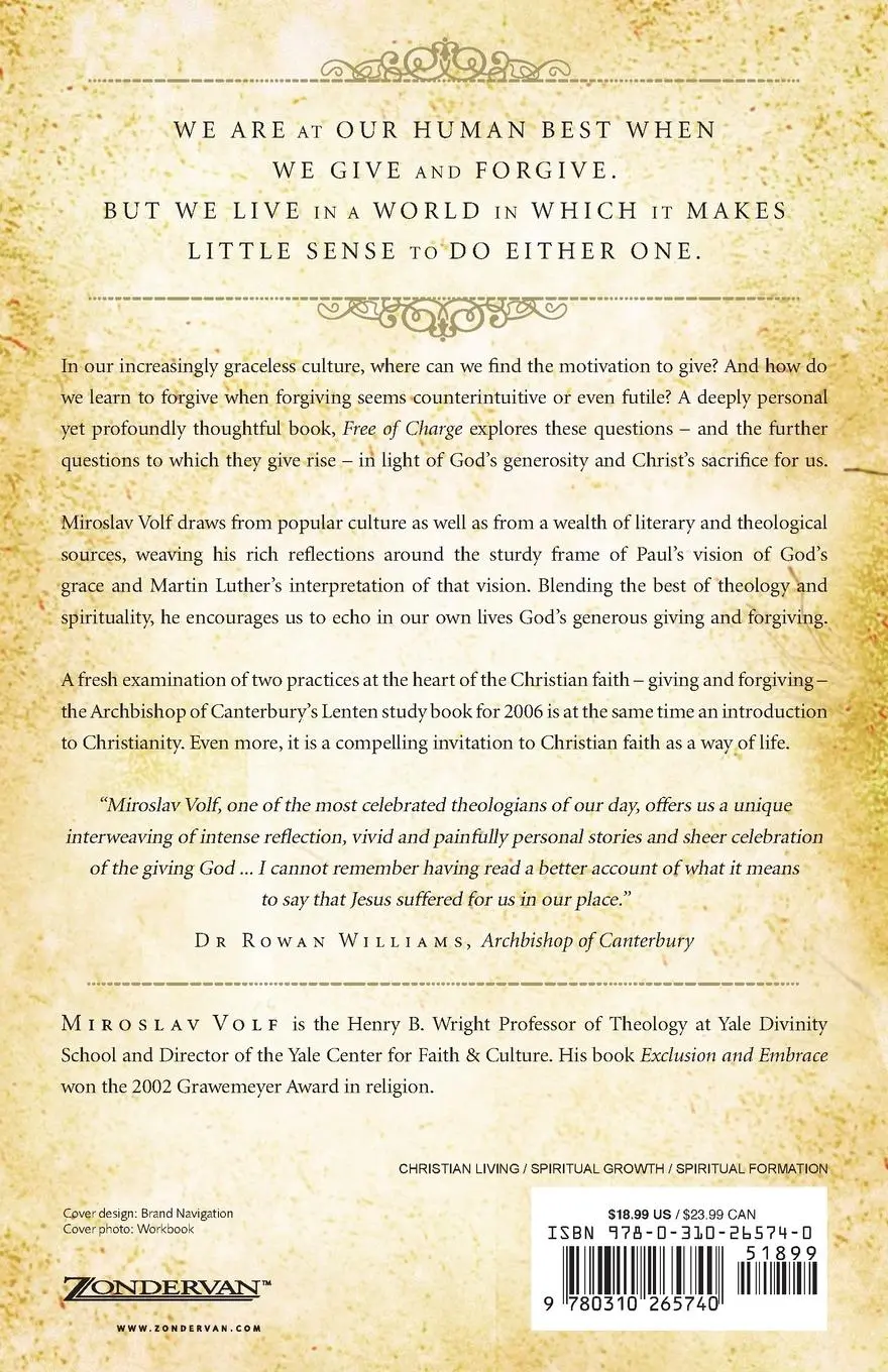 Rückseite: 9780310265740 | Free of Charge | Giving and Forgiving in a Culture Stripped of Grace