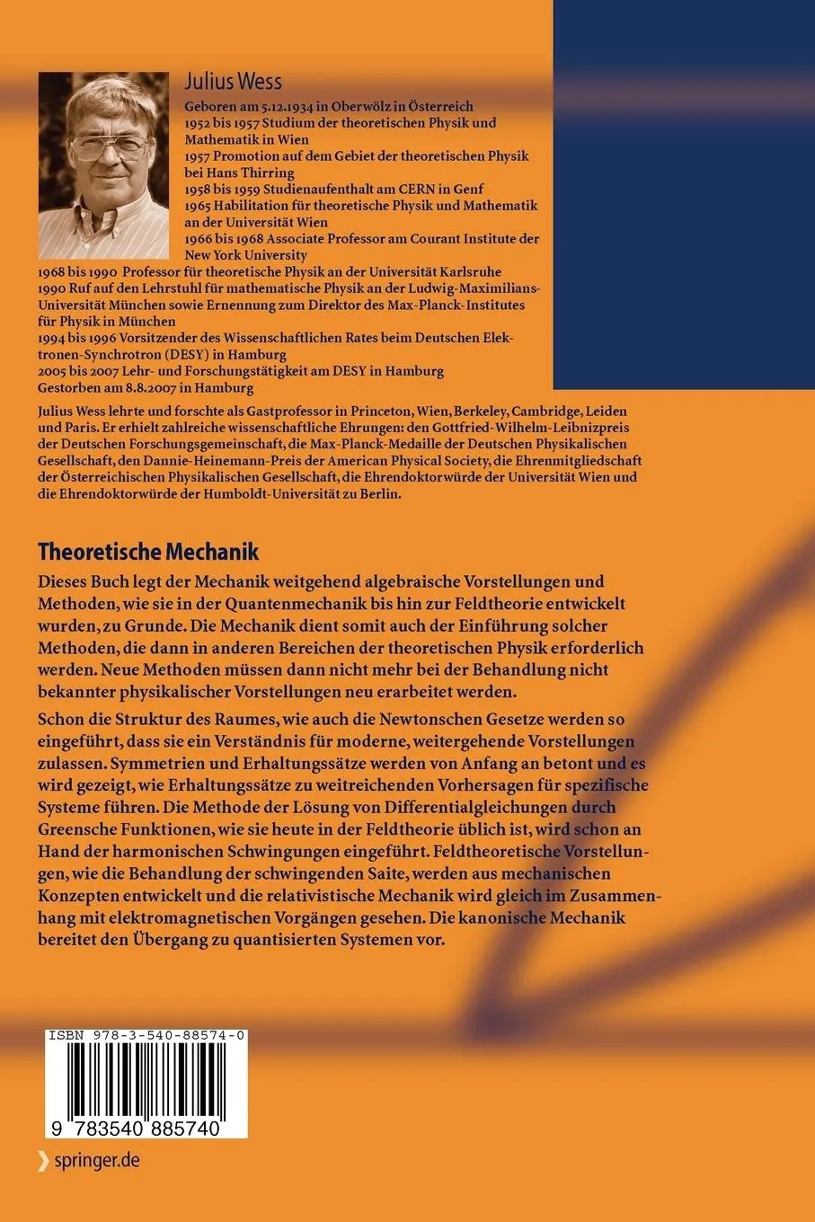Rückseite: 9783540885740 | Theoretische Mechanik | Julius Wess | Taschenbuch | x | Deutsch | 2008