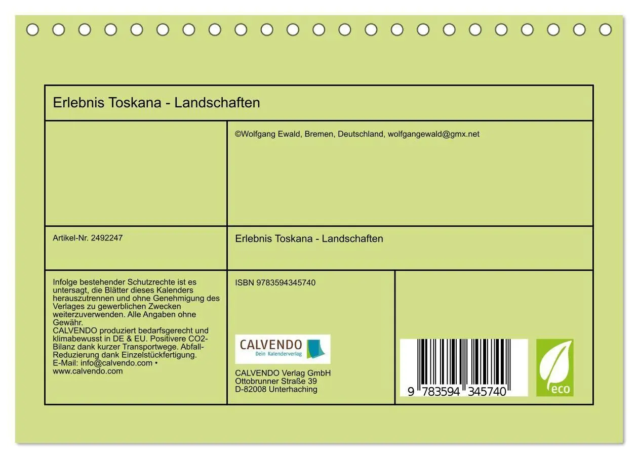 Bild: 9783594345740 | Erlebnis Toskana - Landschaften (Tischkalender 2027 DIN A5 quer),...